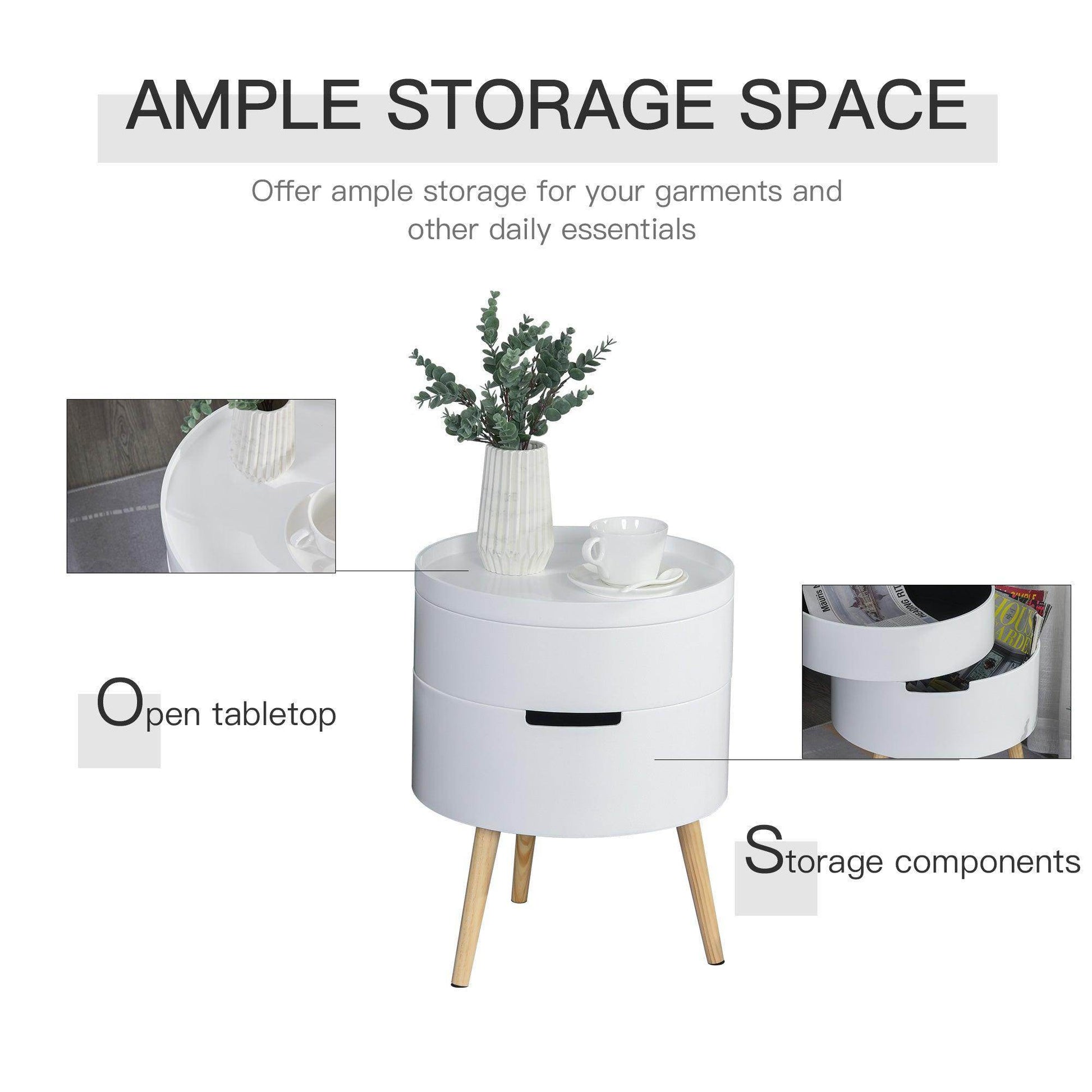 HOMCOM Modern White Side Coffee Table with Storage - ALL4U RETAILER LTD