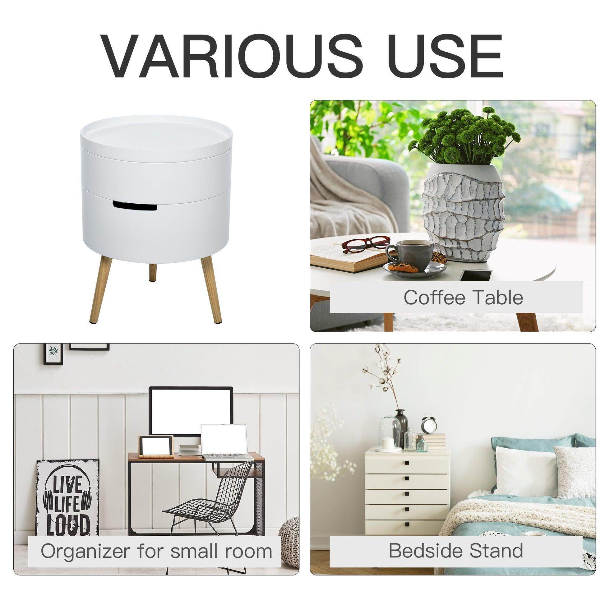 HOMCOM Modern White Side Coffee Table with Storage - ALL4U RETAILER LTD