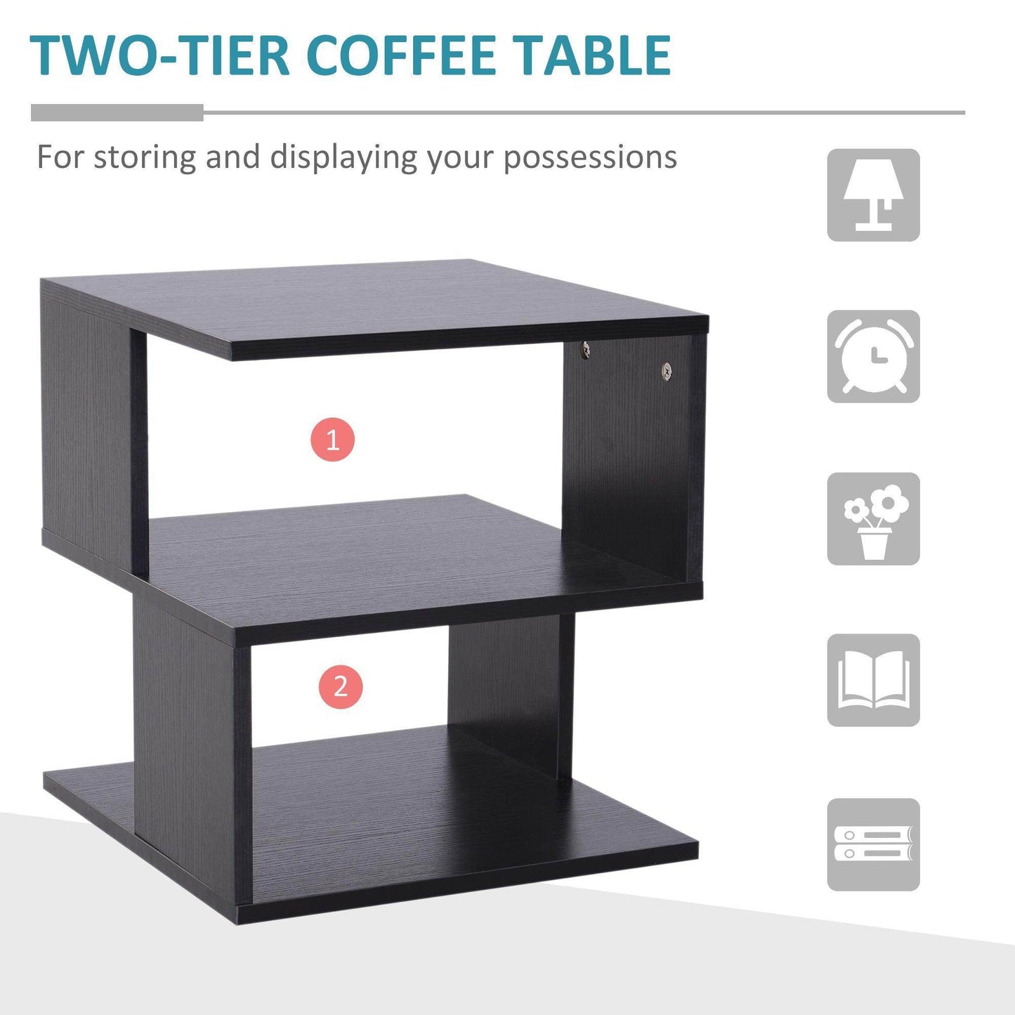 HOMCOM Modern Wood Coffee Side Table with Storage Shelf - Black - ALL4U RETAILER LTD