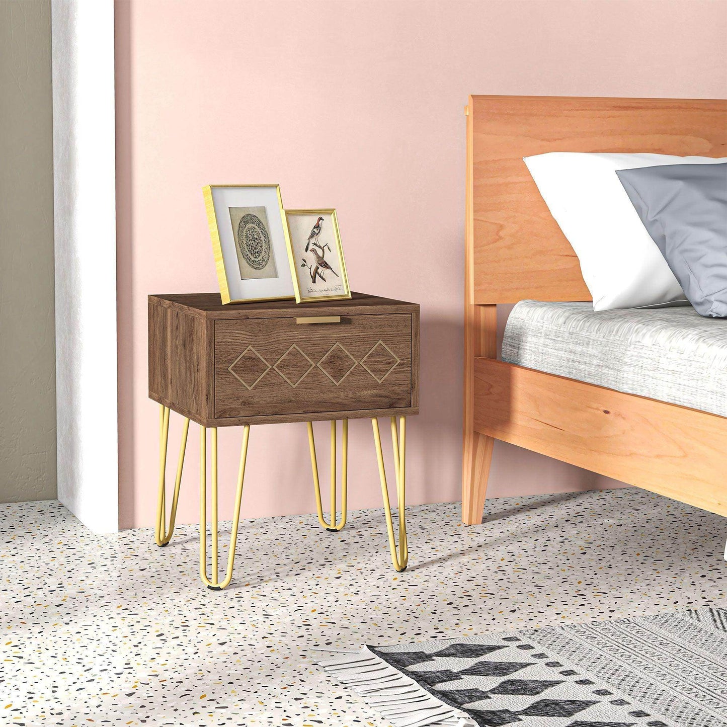 HOMCOM Modern Wooden Bedside Table with Drawer - ALL4U RETAILER LTD
