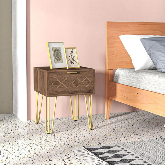 HOMCOM Modern Wooden Bedside Table with Drawer - ALL4U RETAILER LTD