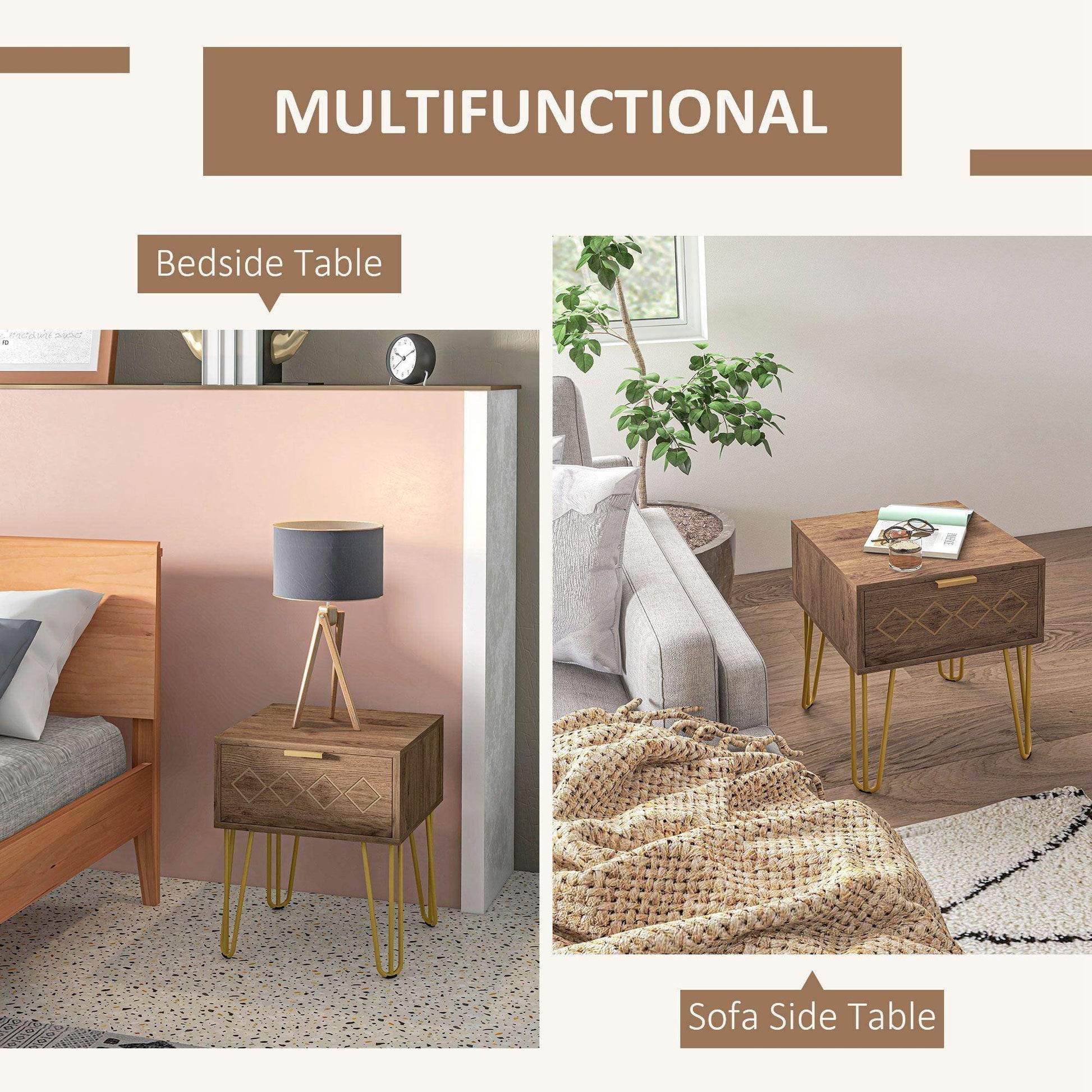 HOMCOM Modern Wooden Bedside Table with Drawer - ALL4U RETAILER LTD