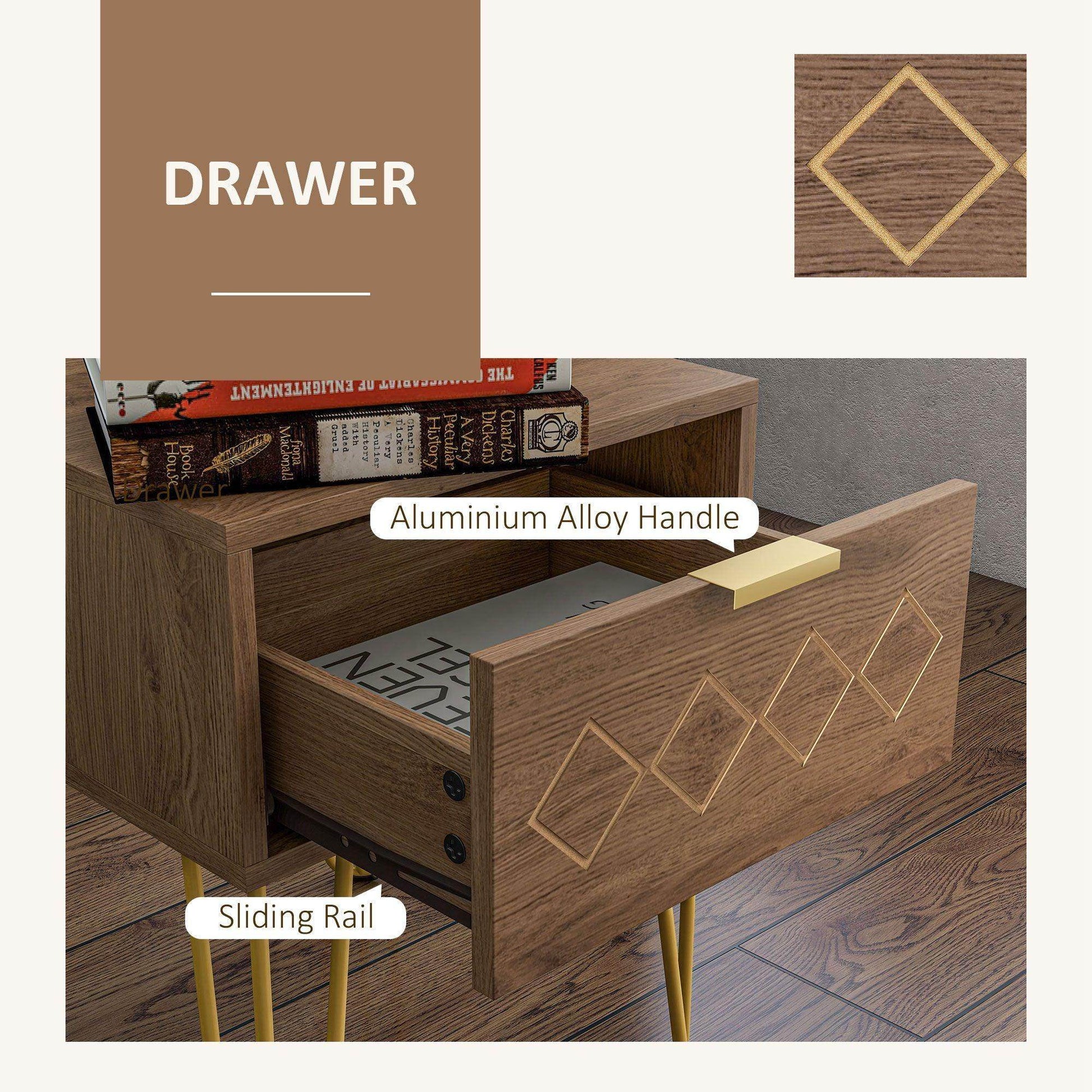 HOMCOM Modern Wooden Bedside Table with Drawer - ALL4U RETAILER LTD