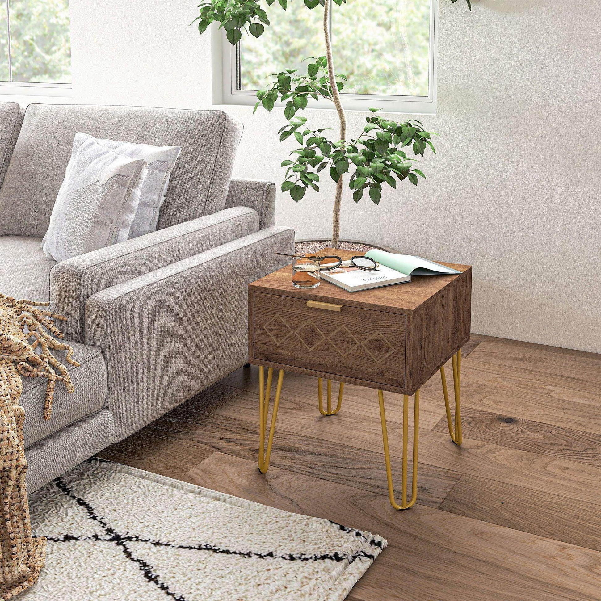 HOMCOM Modern Wooden Bedside Table with Drawer - ALL4U RETAILER LTD