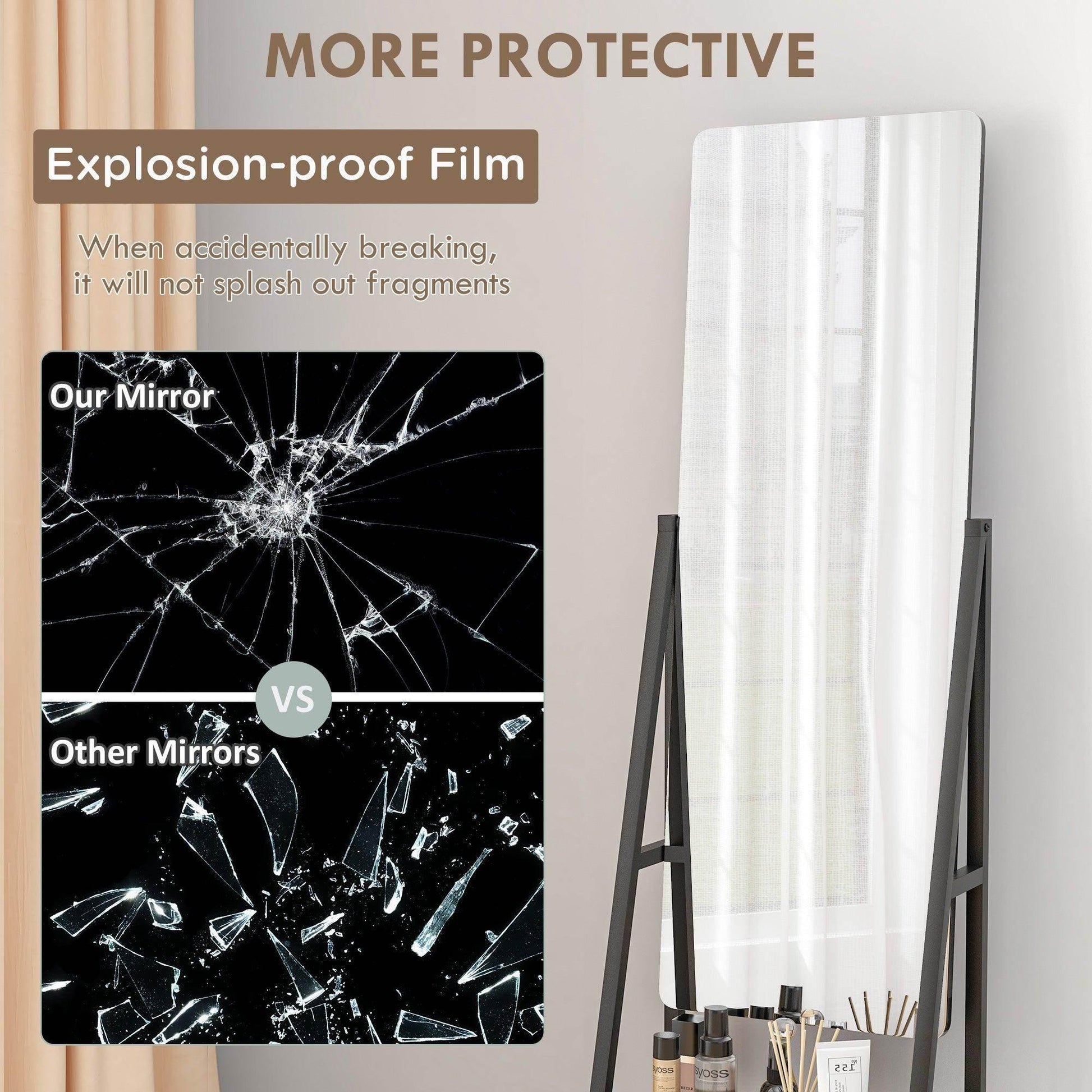 HOMCOM Movable Full Length Mirror Adjustable Full Body Mirror with 2 Shelves - ALL4U RETAILER LTD