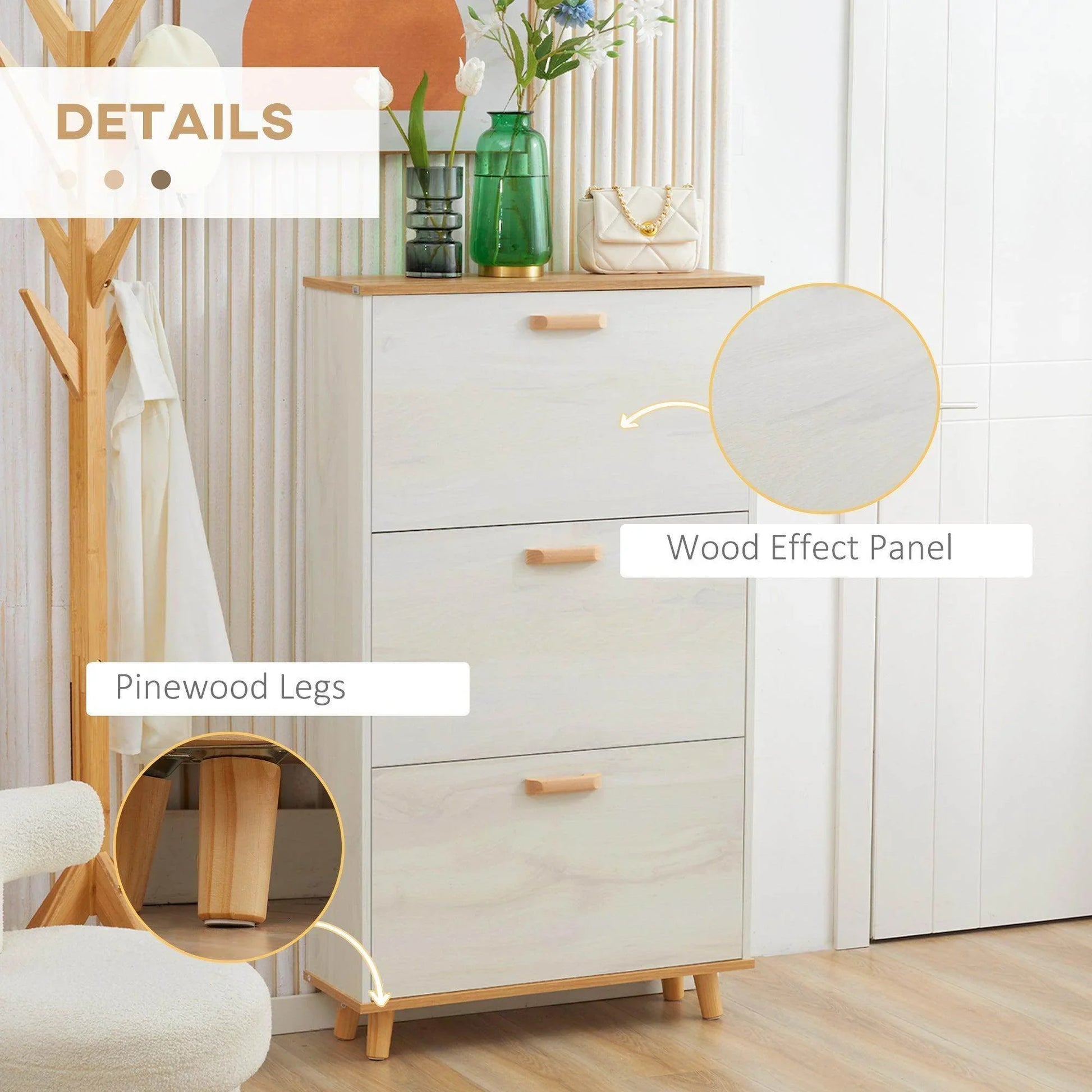 HOMCOM Narrow Shoe Cabinet with 3 Drawers - Easy Storage - ALL4U RETAILER LTD