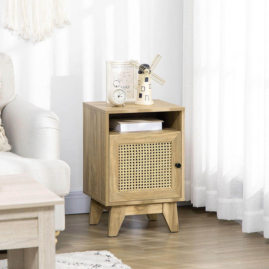 HOMCOM Natural Rattan Bedside Table 39x35x60cm - ALL4U RETAILER LTD