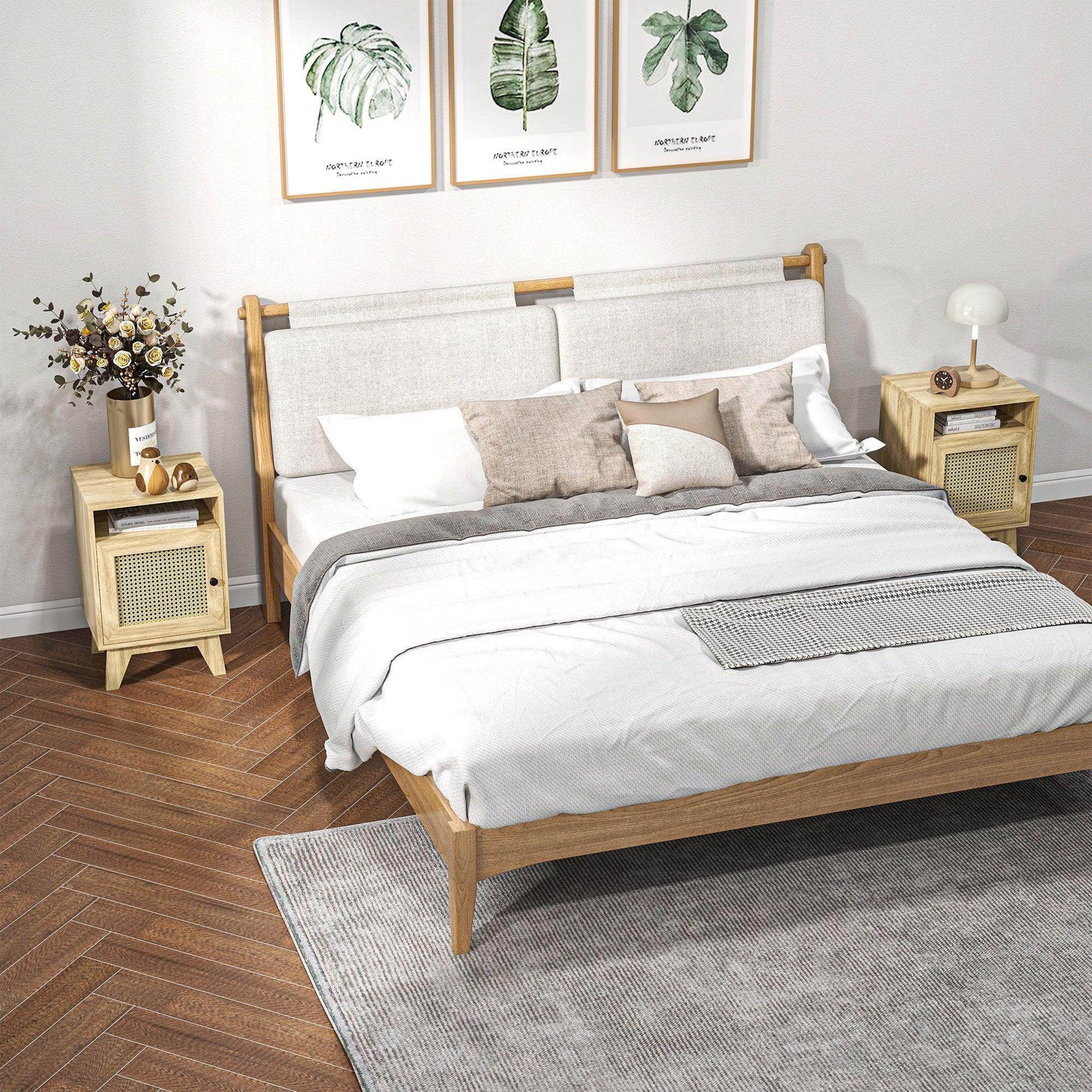 HOMCOM Natural Rattan Element Bedside Table 39x35x60cm - ALL4U RETAILER LTD