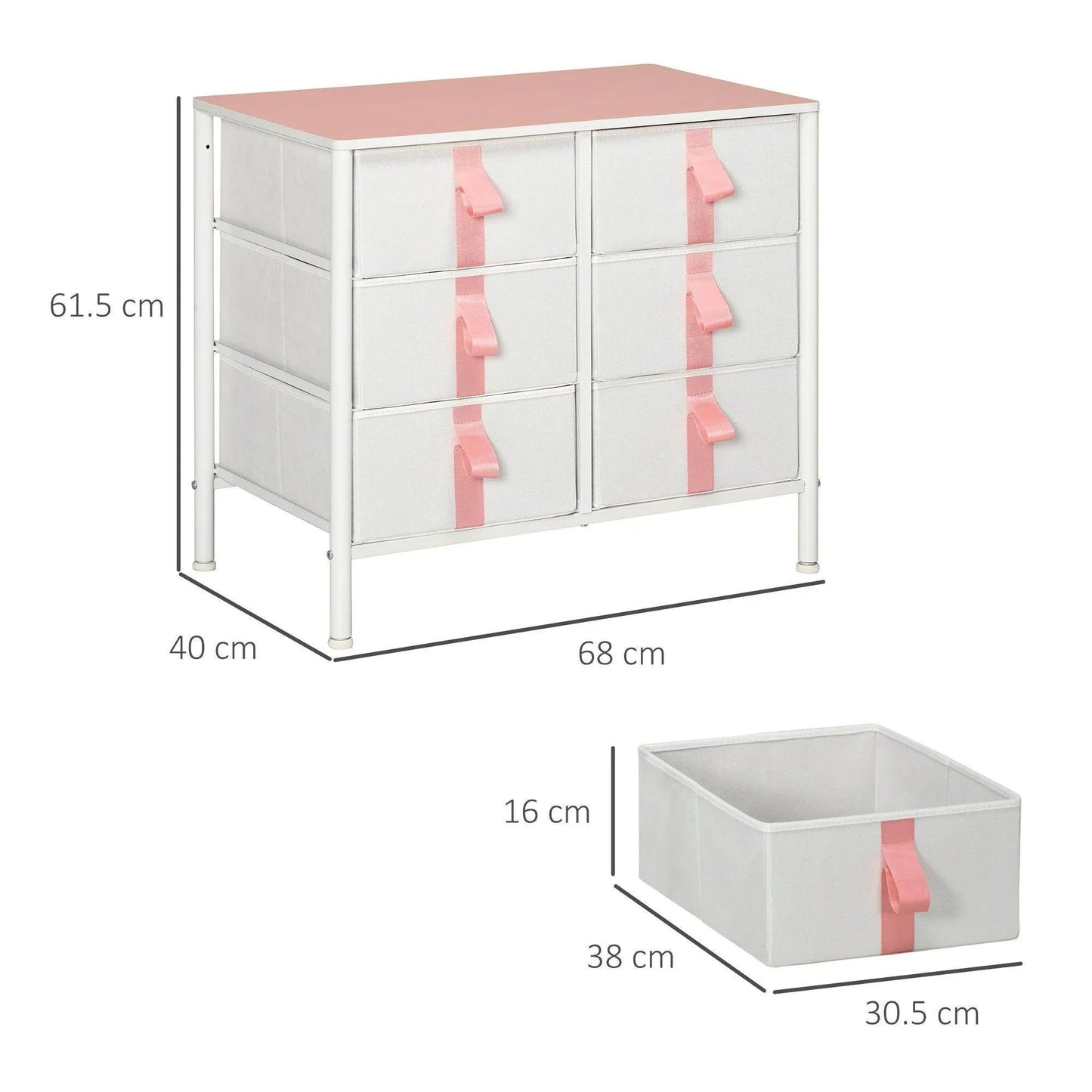 HOMCOM Pink 6-Drawer Cloth Organiser for Kids Room - ALL4U RETAILER LTD
