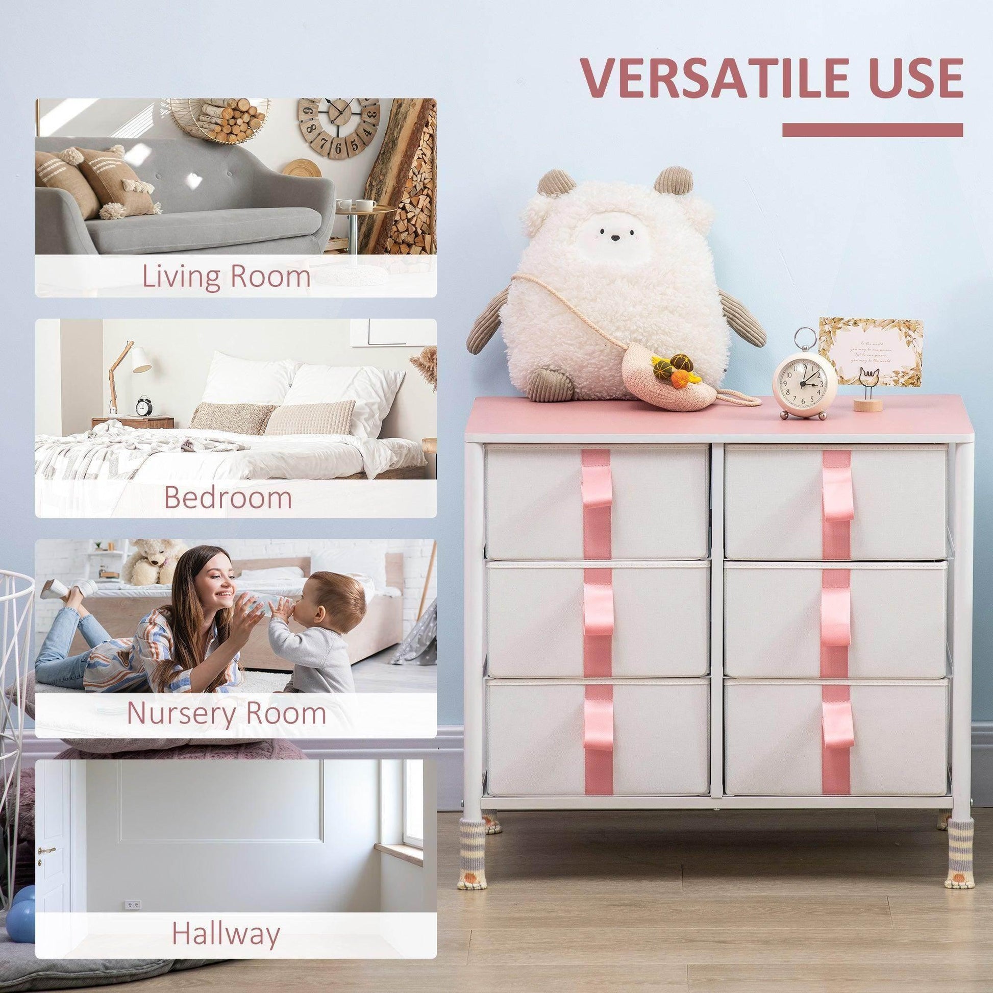 HOMCOM Pink 6-Drawer Cloth Organiser for Kids Room - ALL4U RETAILER LTD