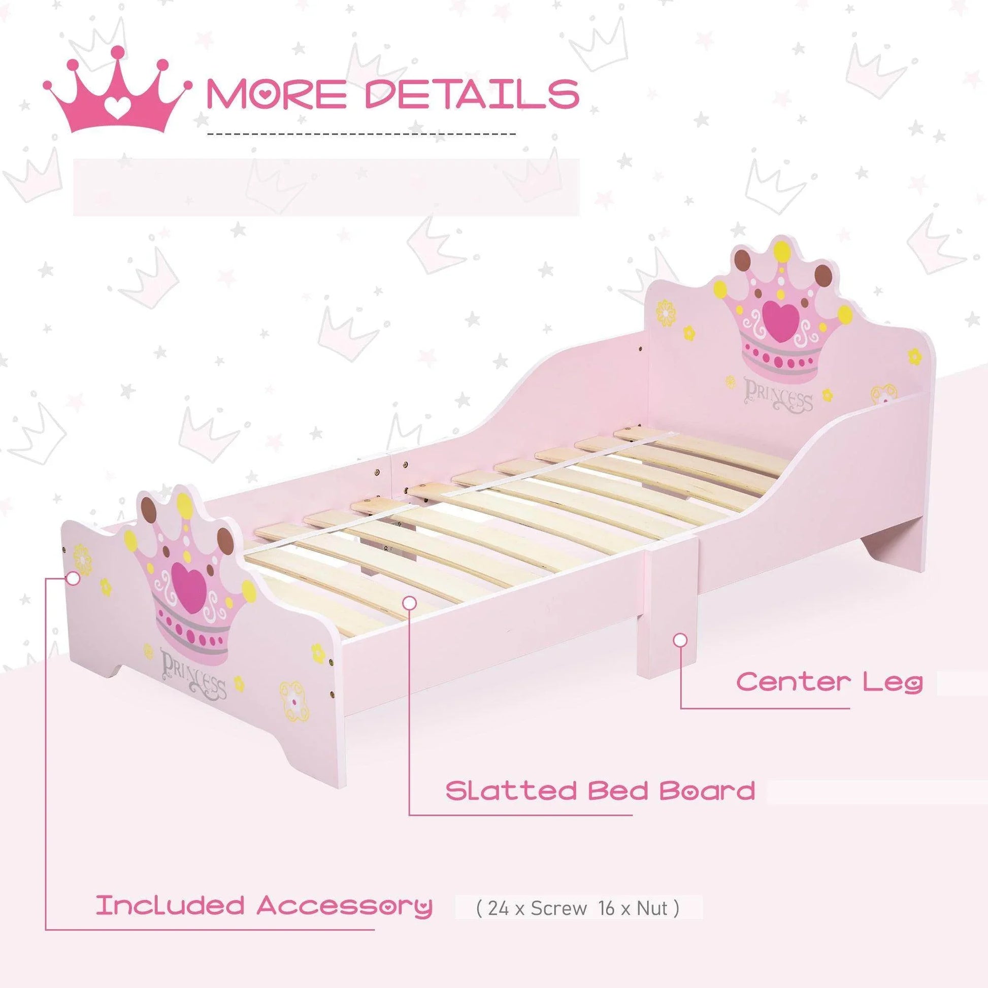 HOMCOM Pink Kids Wooden Bed with Safety Rails - For Girls 3-6 Years - ALL4U RETAILER LTD
