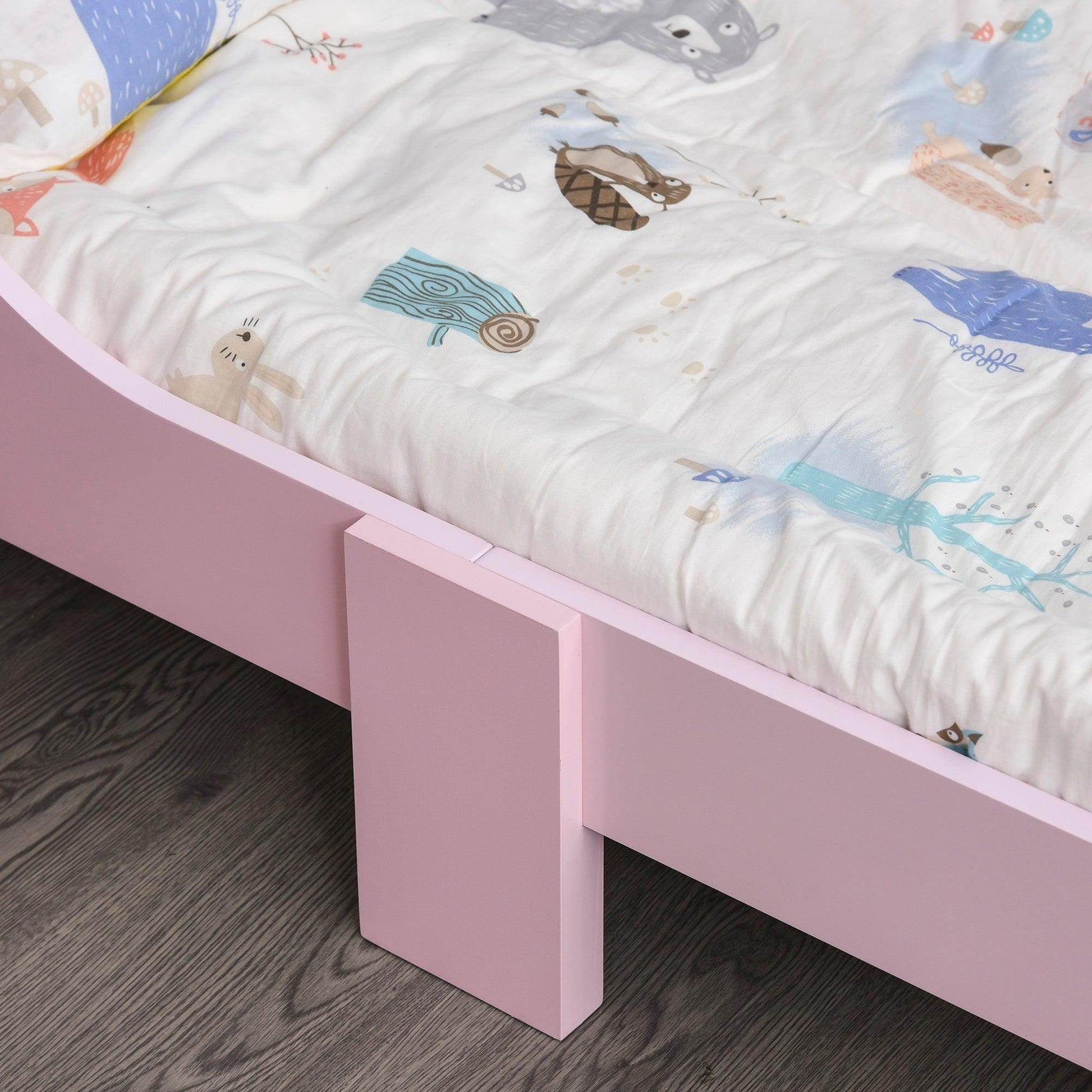 HOMCOM Pink Kids Wooden Bed with Safety Rails - For Girls 3-6 Years - ALL4U RETAILER LTD