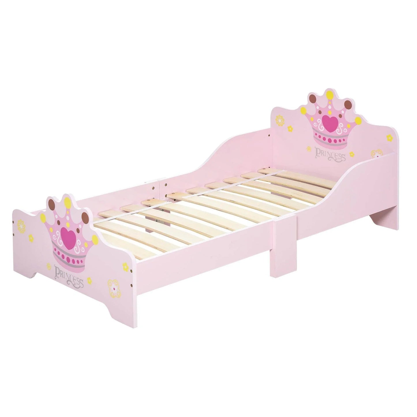 HOMCOM Pink Kids Wooden Bed with Safety Rails - For Girls 3-6 Years - ALL4U RETAILER LTD