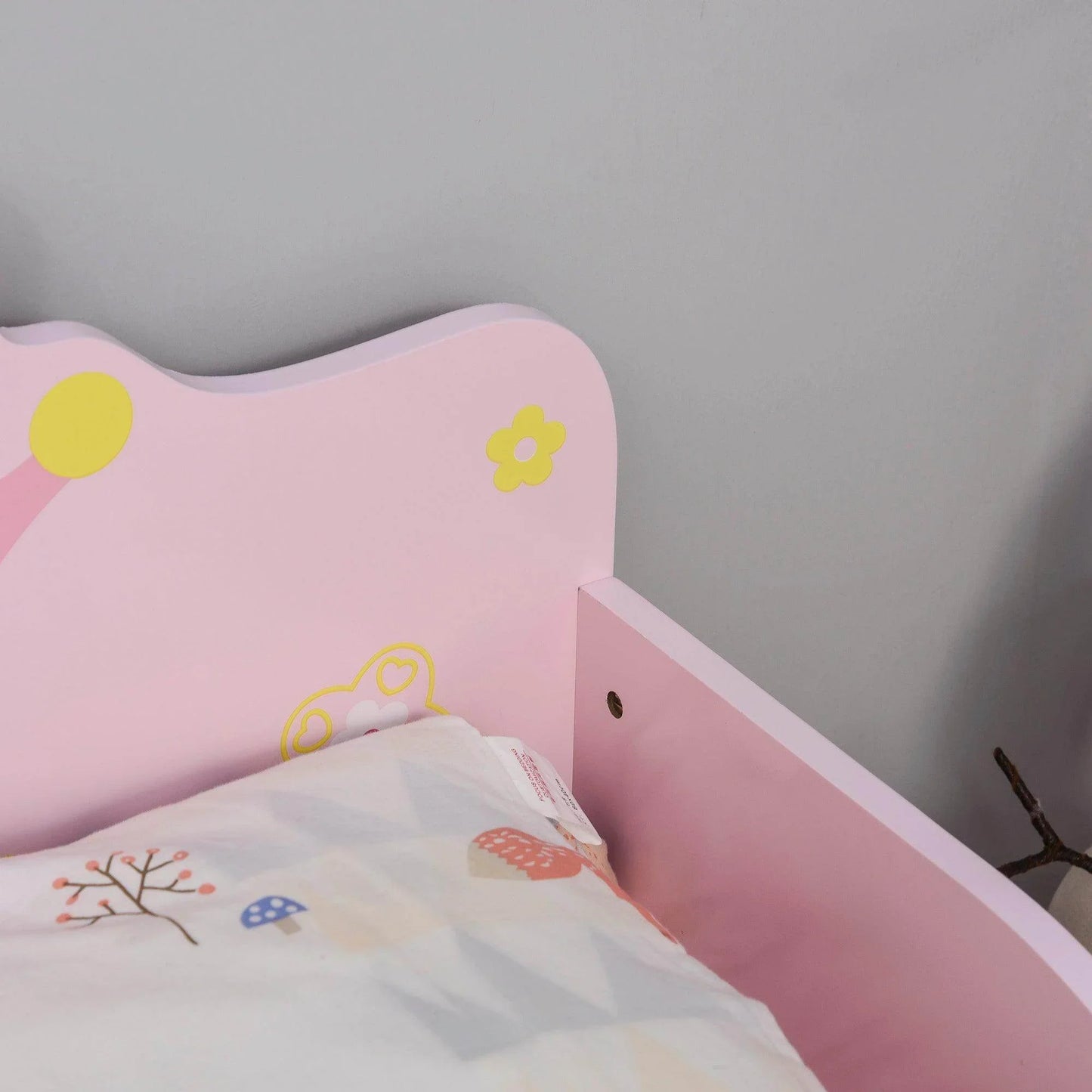 HOMCOM Pink Kids Wooden Bed with Safety Rails - For Girls 3-6 Years - ALL4U RETAILER LTD