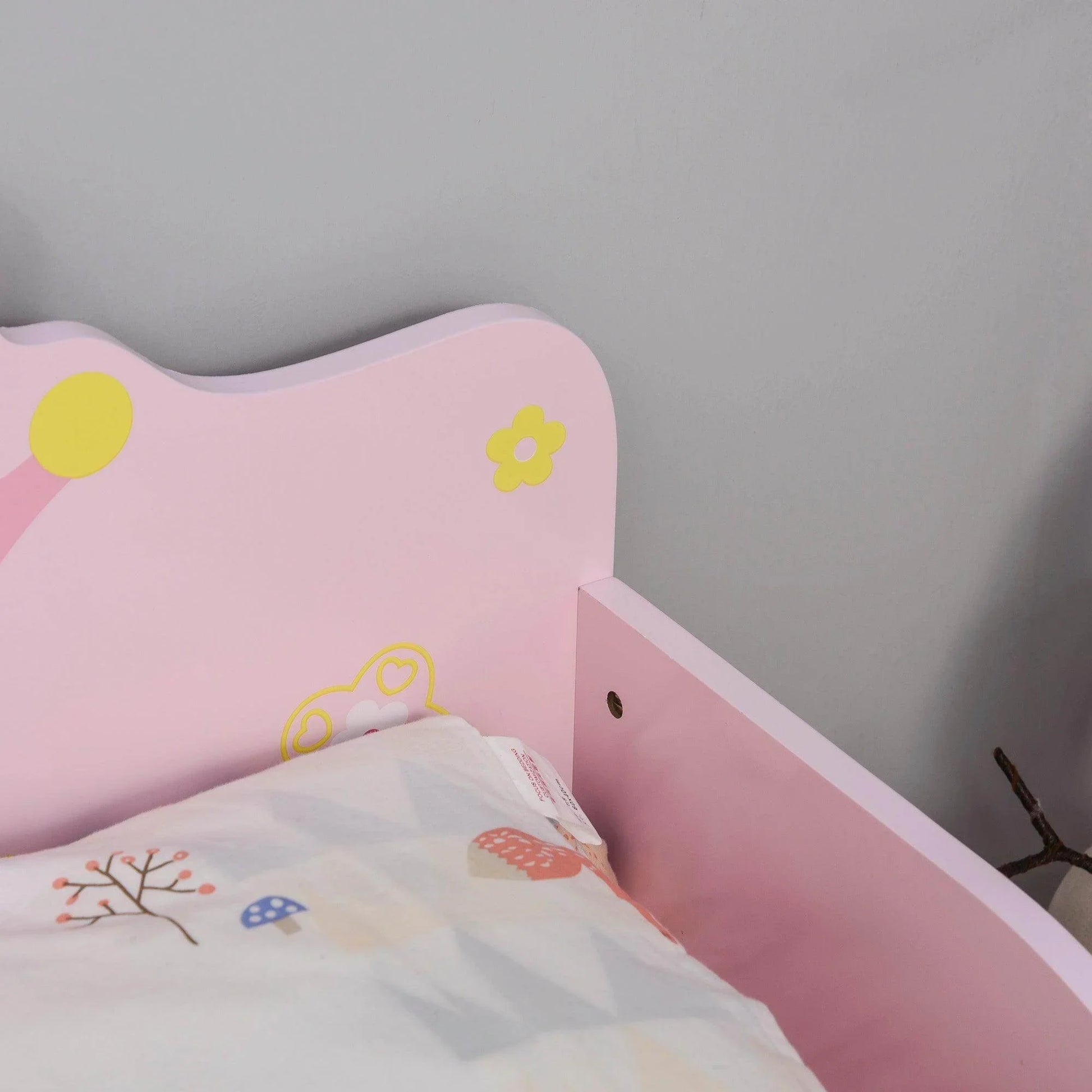 HOMCOM Pink Kids Wooden Bed with Safety Rails - For Girls 3-6 Years - ALL4U RETAILER LTD