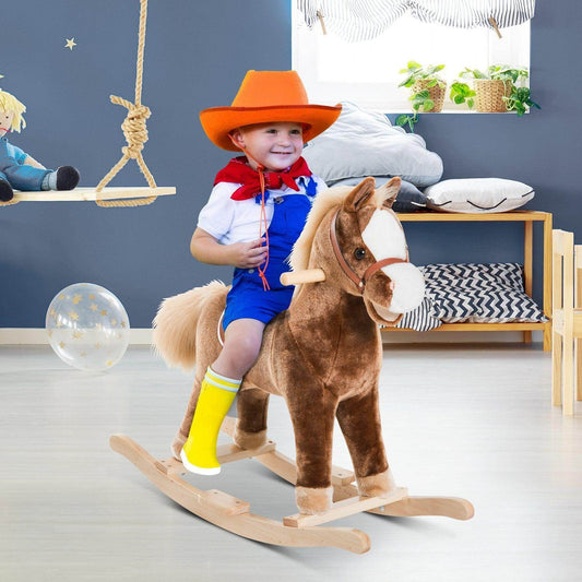 HOMCOM Plush Brown Kids Rocking Horse - ALL4U RETAILER LTD