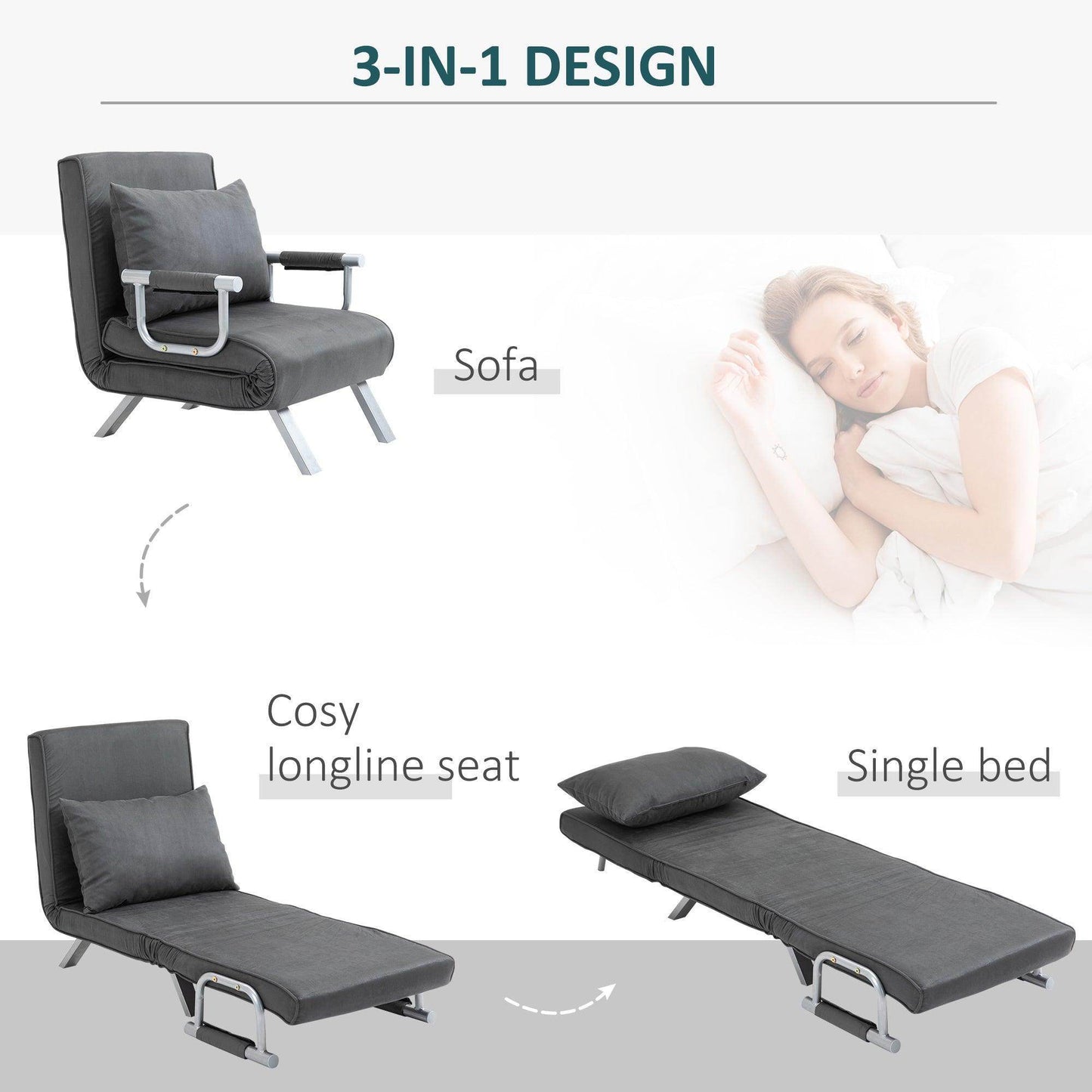 HOMCOM Portable Armchair Bed Lounge Couch - ALL4U RETAILER LTD