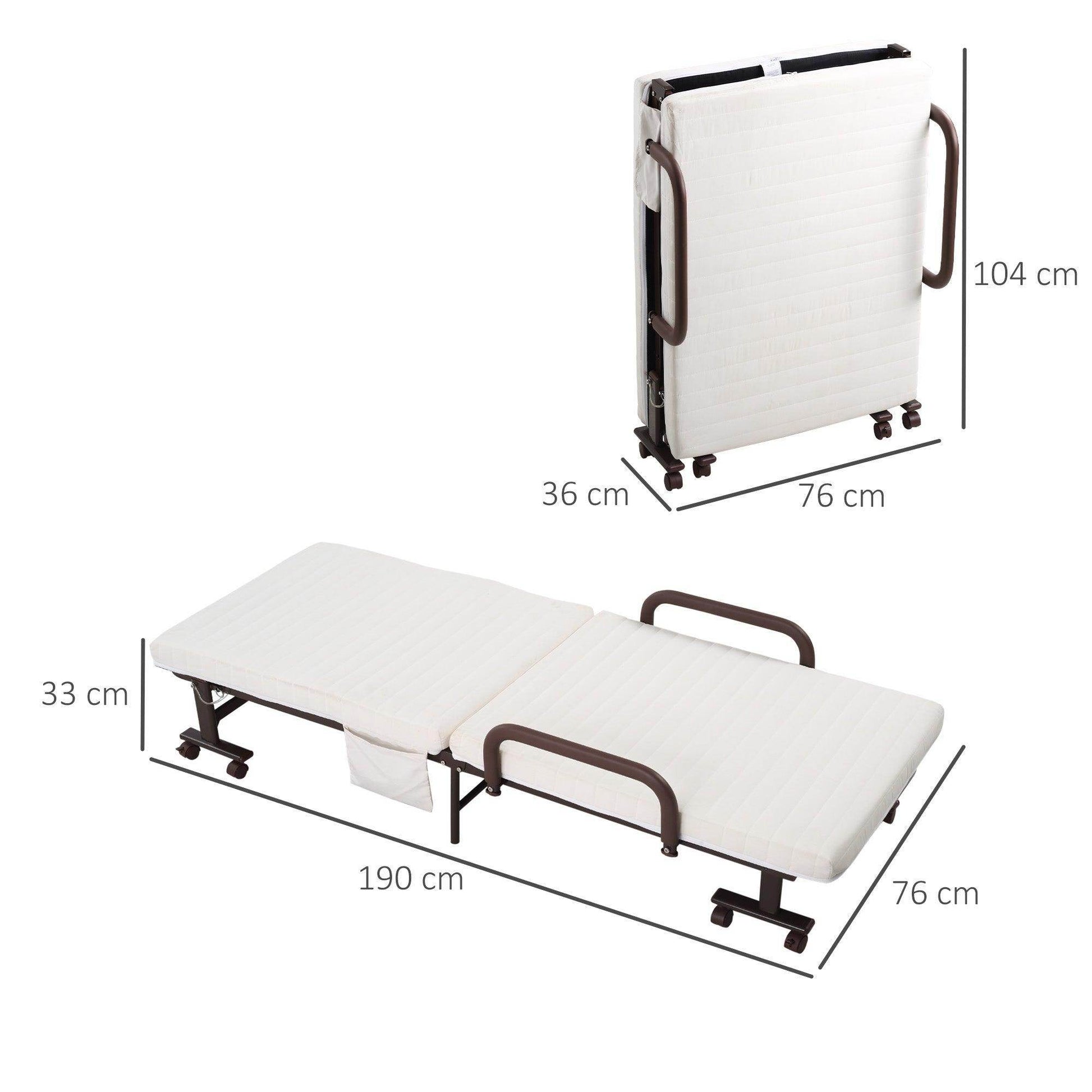 HOMCOM Portable Folding Bed with Adjustable Backrest - ALL4U RETAILER LTD
