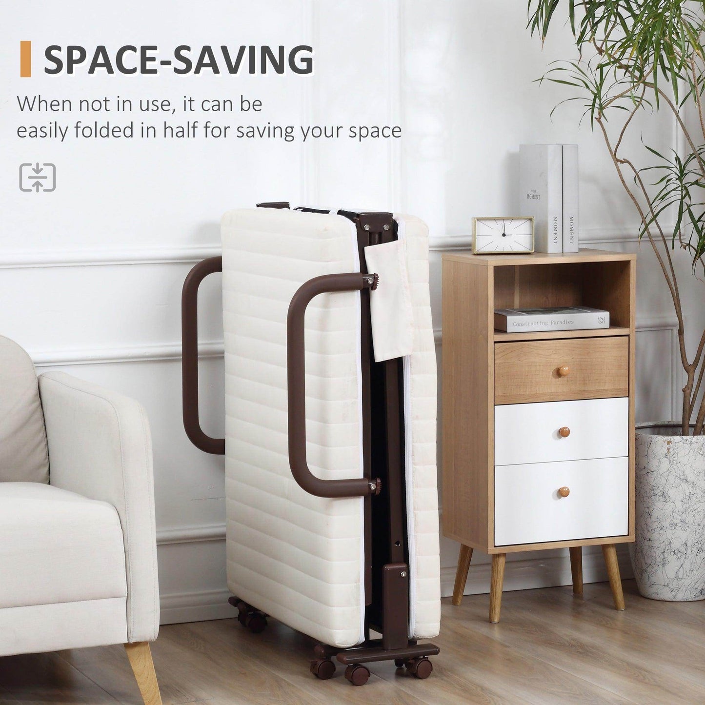 HOMCOM Portable Folding Bed with Adjustable Backrest - ALL4U RETAILER LTD