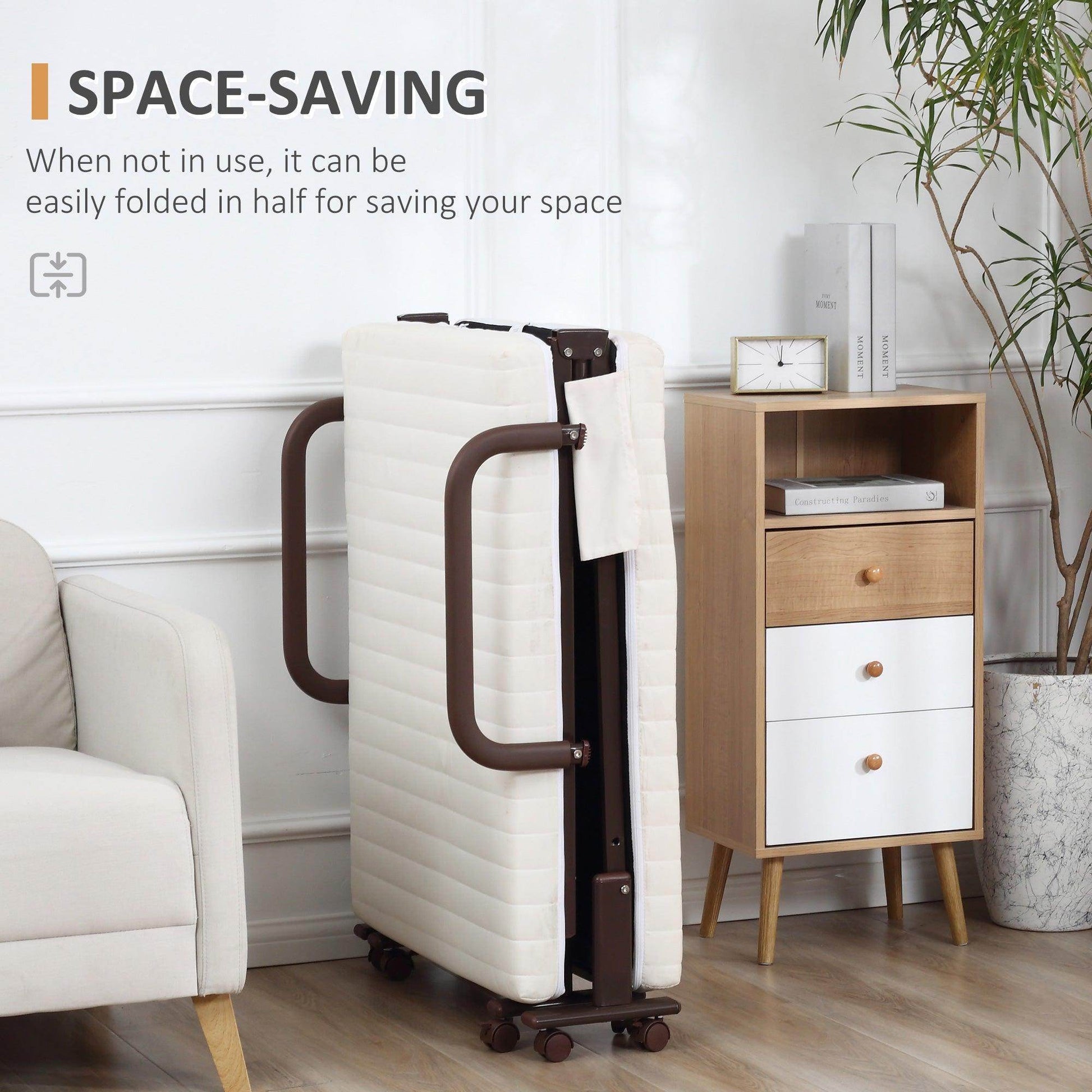 HOMCOM Portable Folding Bed with Adjustable Backrest - ALL4U RETAILER LTD