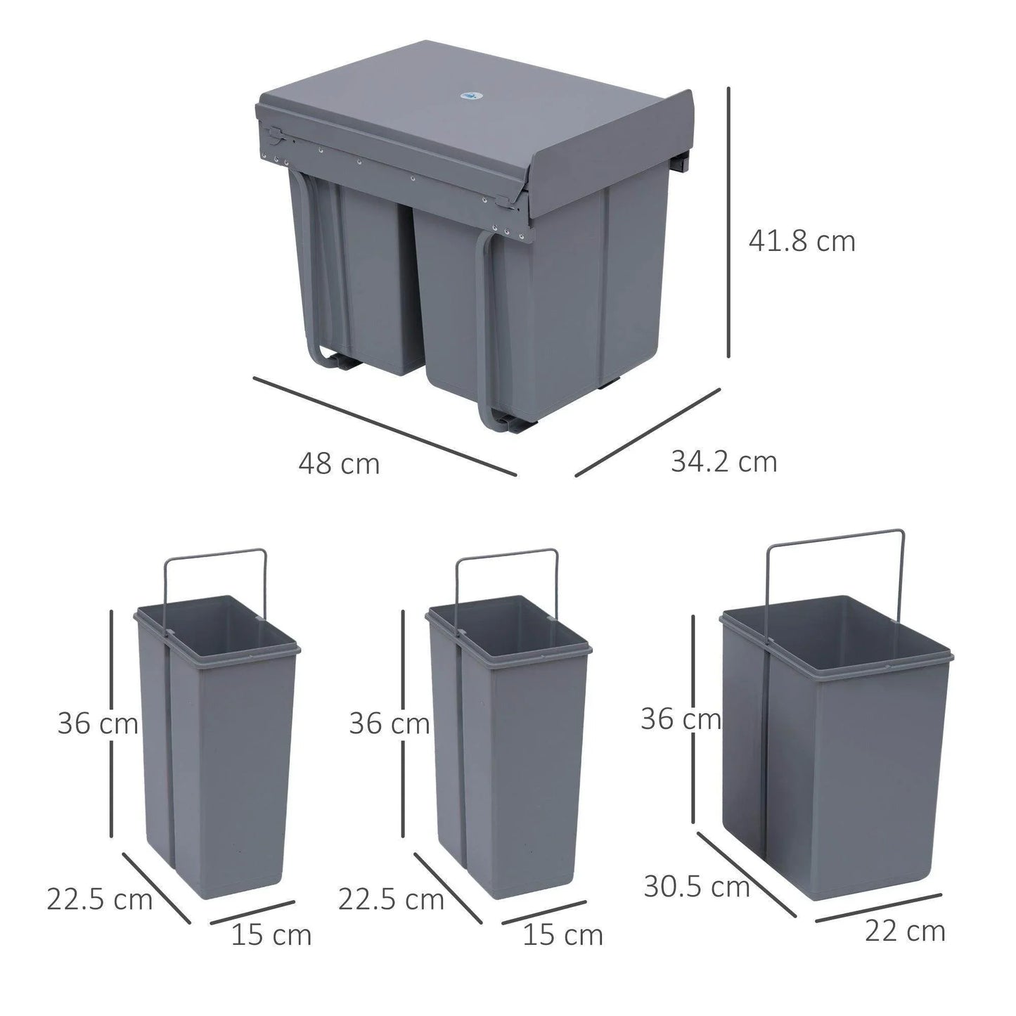 HOMCOM Pull Out Kitchen Recycle Waste Bin in Grey - ALL4U RETAILER LTD