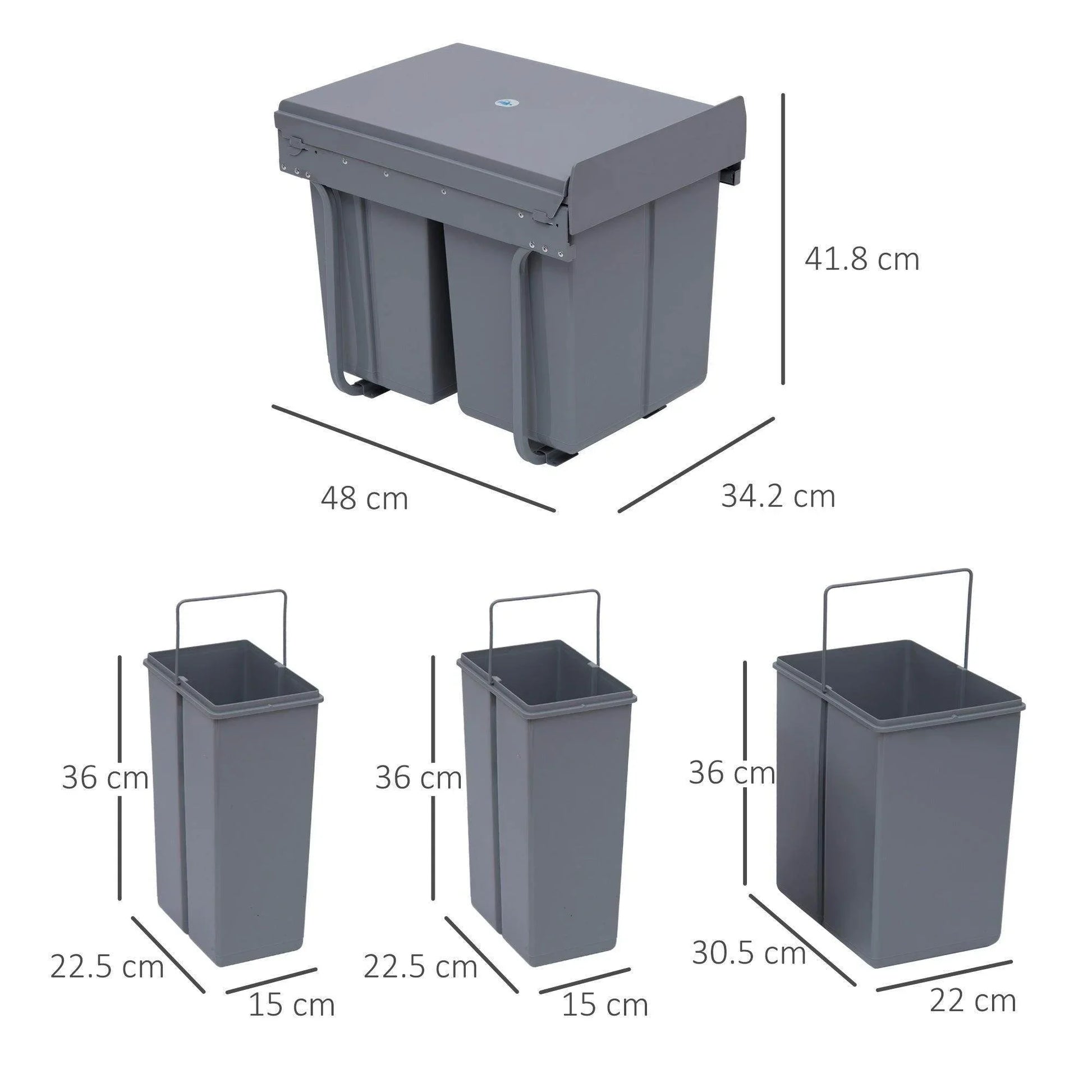 HOMCOM Pull Out Kitchen Recycle Waste Bin in Grey - ALL4U RETAILER LTD