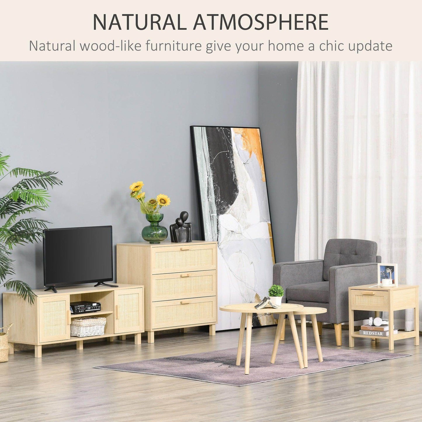 HOMCOM Rattan Drawer Nightstand - Bedroom Organiser - ALL4U RETAILER LTD