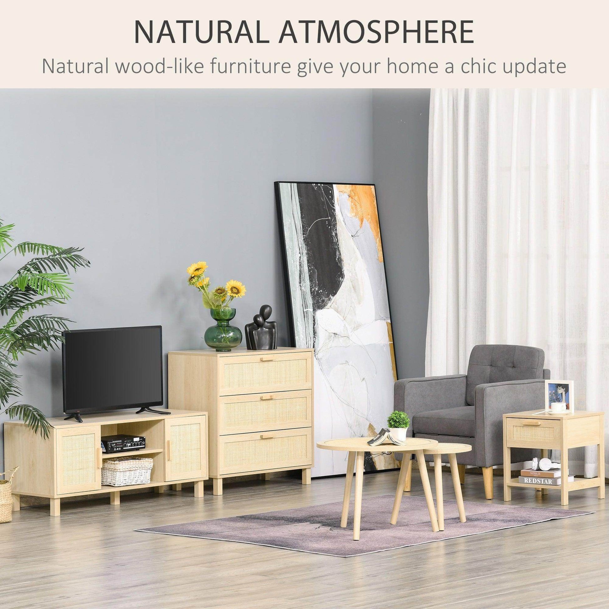 HOMCOM Rattan Drawer Nightstand - Bedroom Organiser - ALL4U RETAILER LTD