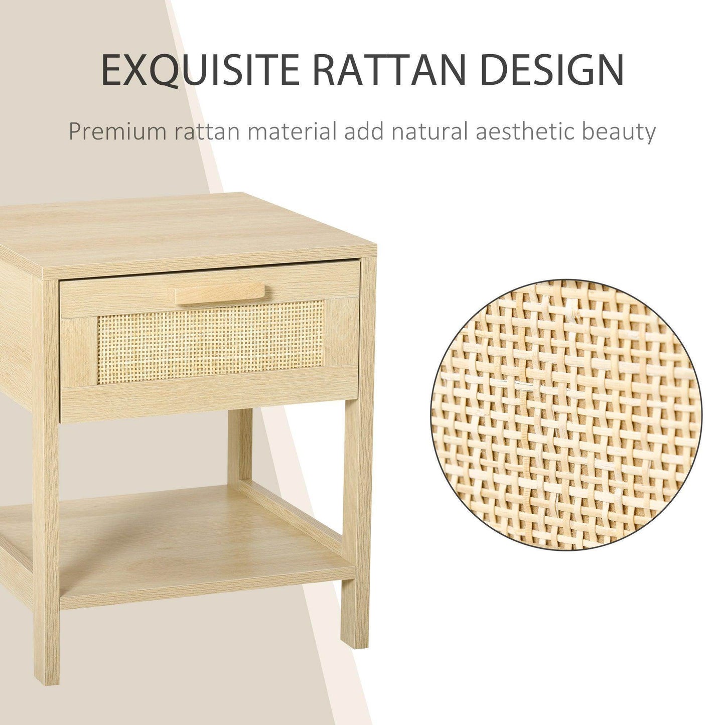 HOMCOM Rattan Drawer Nightstand - Bedroom Organiser - ALL4U RETAILER LTD