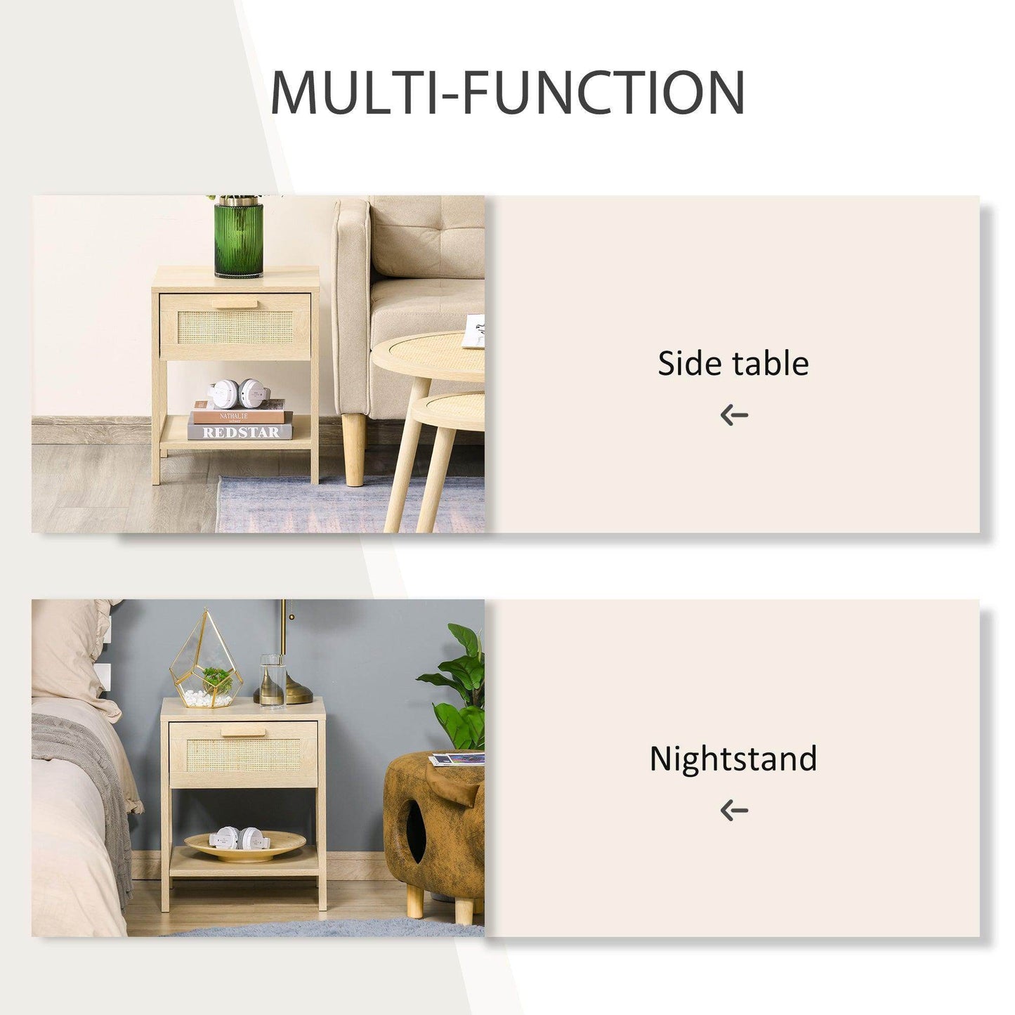 HOMCOM Rattan Drawer Nightstand - Bedroom Organiser - ALL4U RETAILER LTD