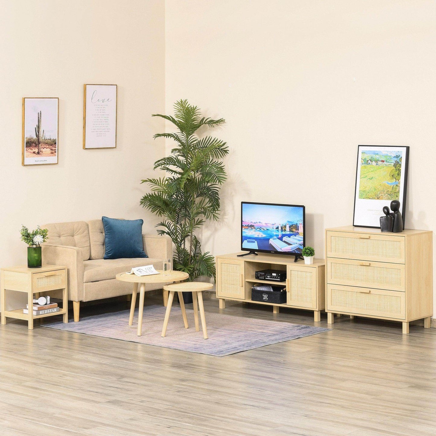 HOMCOM Rattan Drawer Nightstand - Bedroom Organiser - ALL4U RETAILER LTD