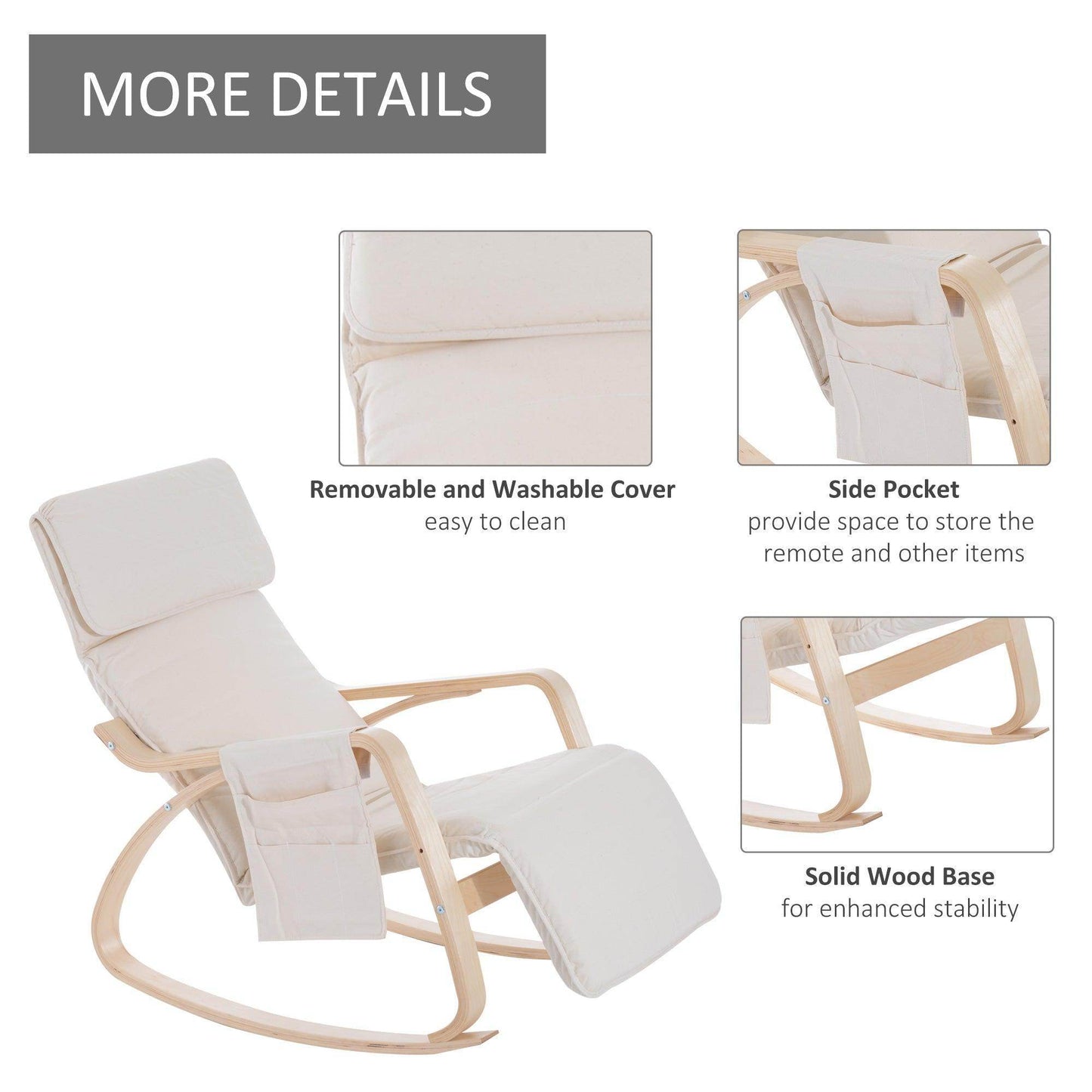 HOMCOM Reclining Rocking Chair with Adjustable Footrest - ALL4U RETAILER LTD