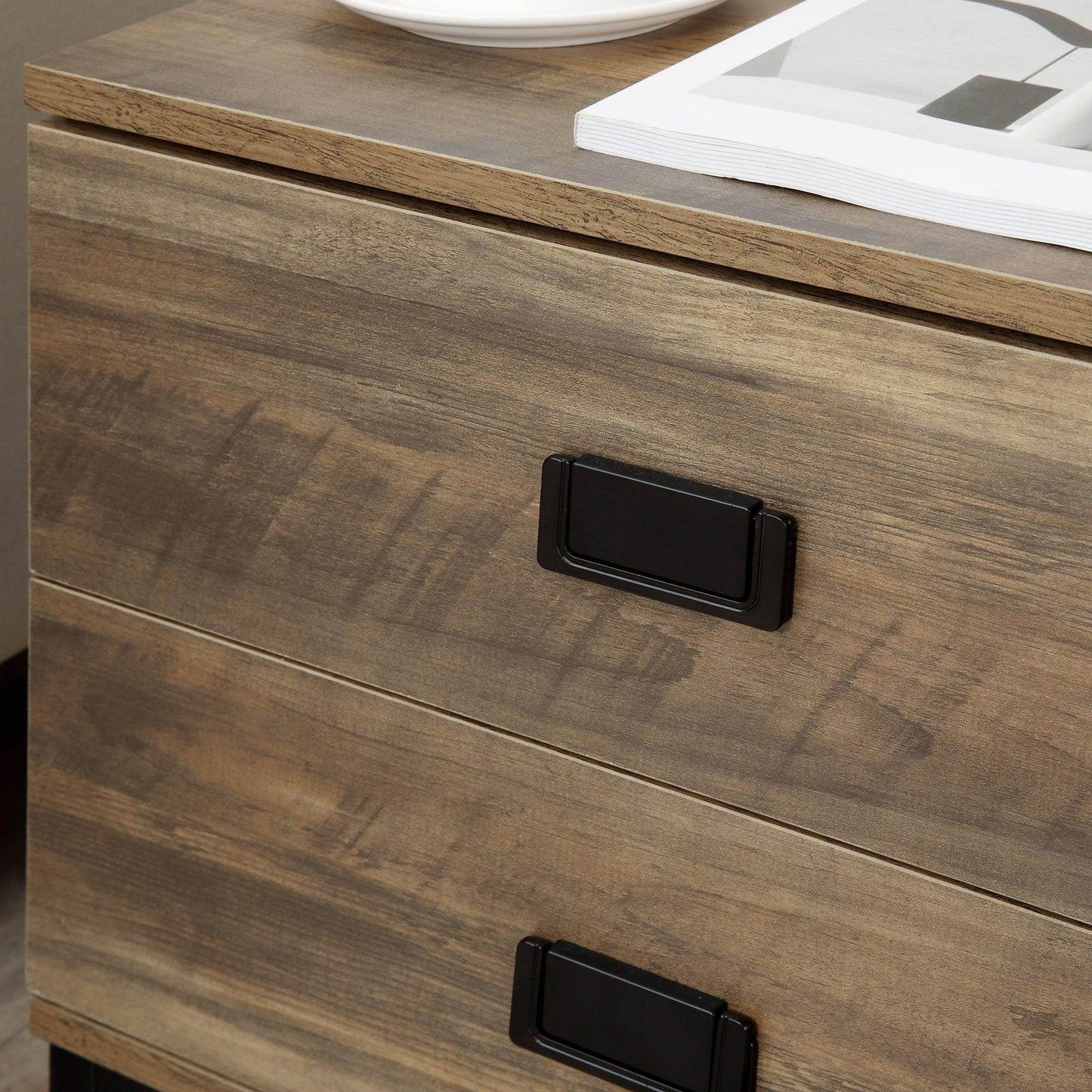 HOMCOM Retro Bedside Table with 2 Drawers for Bedroom - ALL4U RETAILER LTD