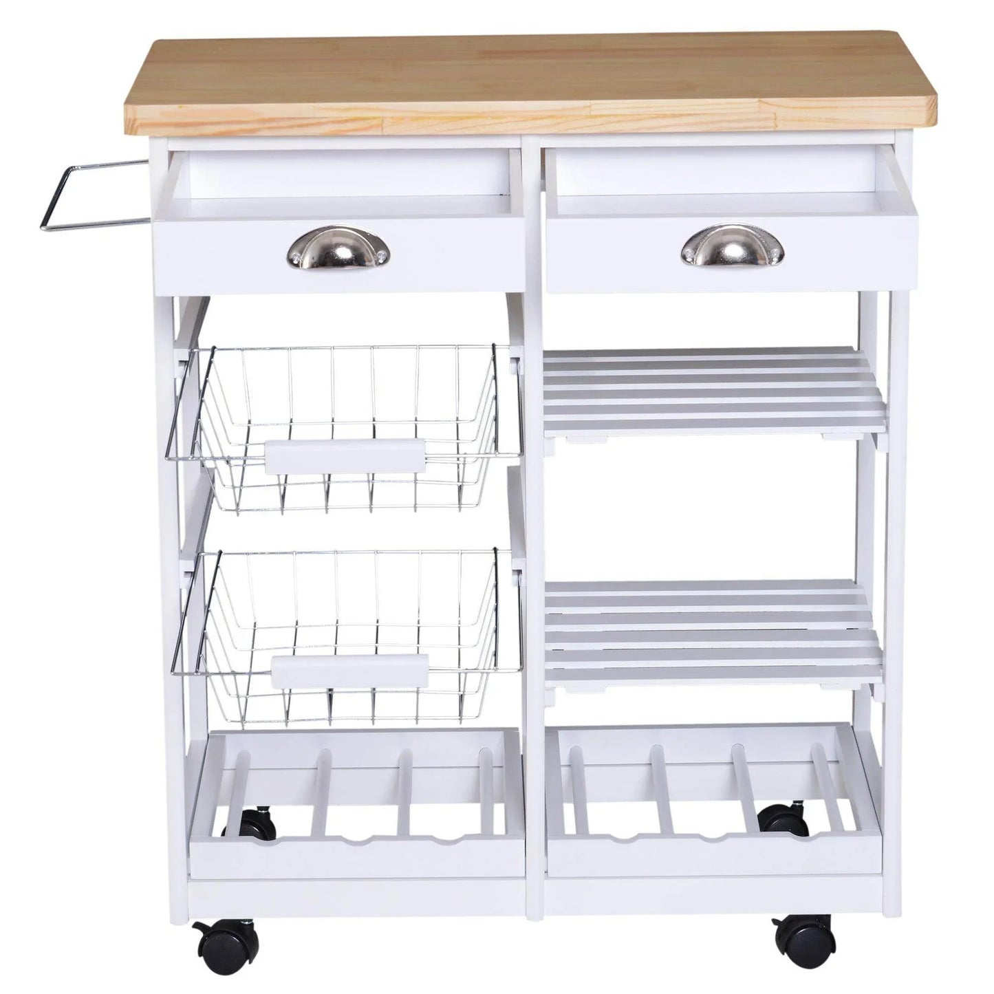 HOMCOM Rolling Kitchen Island Cart with Wine Rack - White - ALL4U RETAILER LTD
