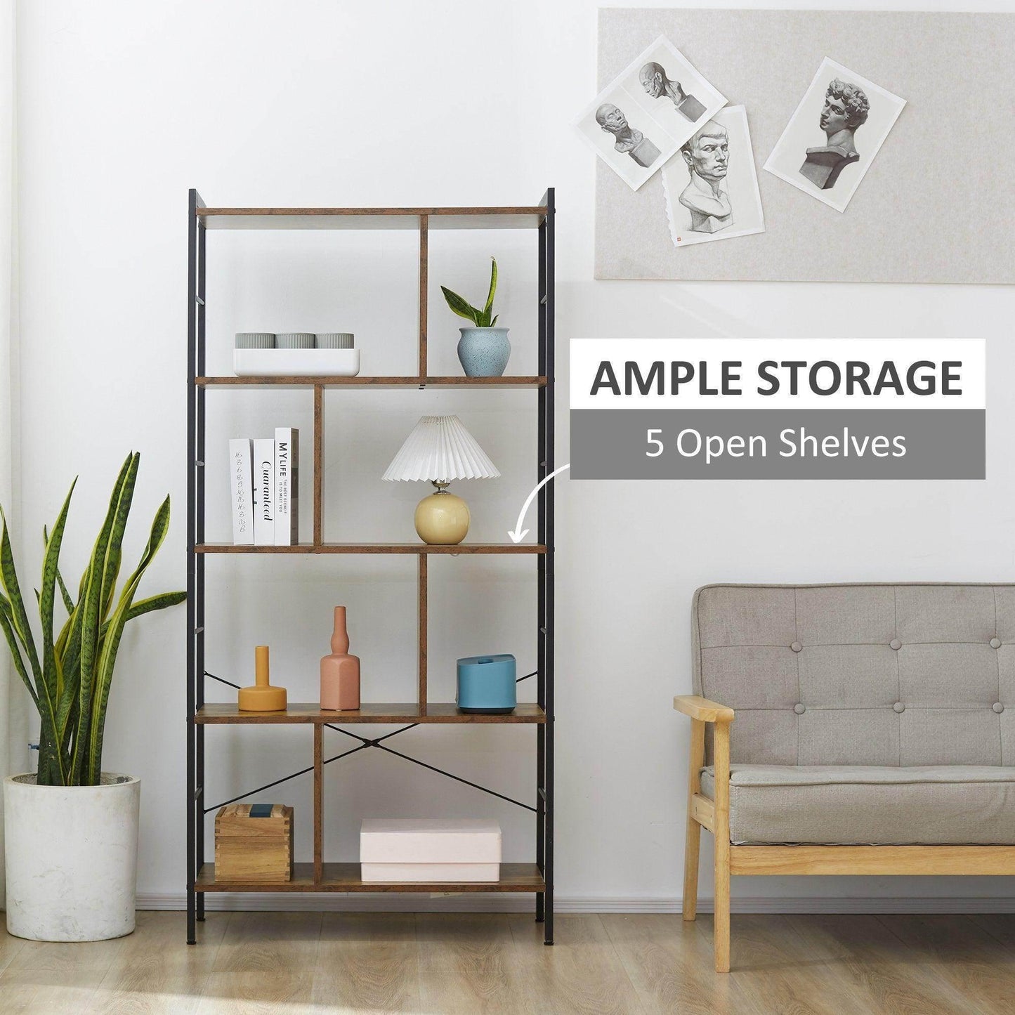 HOMCOM Rustic Brown 5-Tier Metal Rack - ALL4U RETAILER LTD