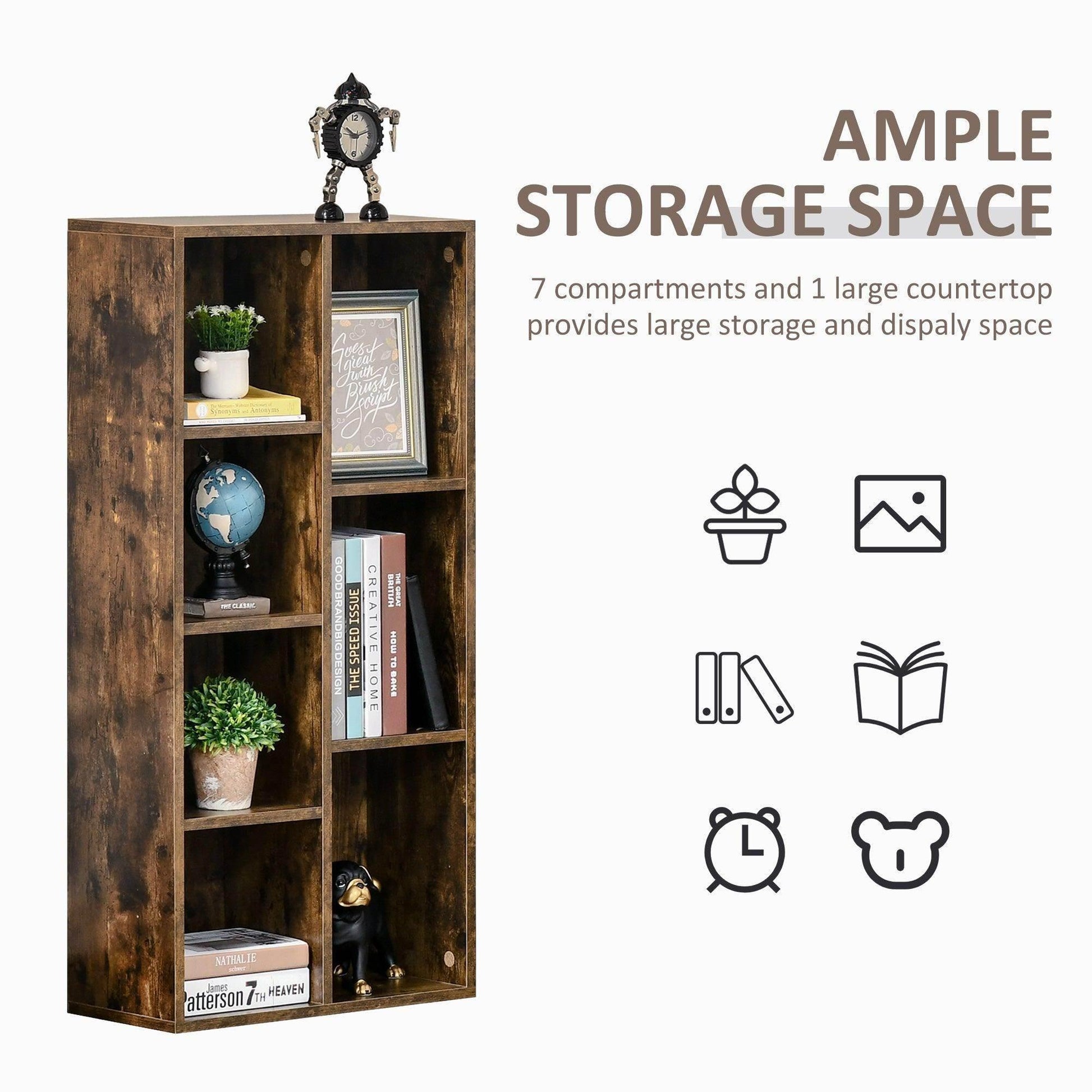 HOMCOM Rustic Brown Bookshelf - Versatile Storage Unit - ALL4U RETAILER LTD