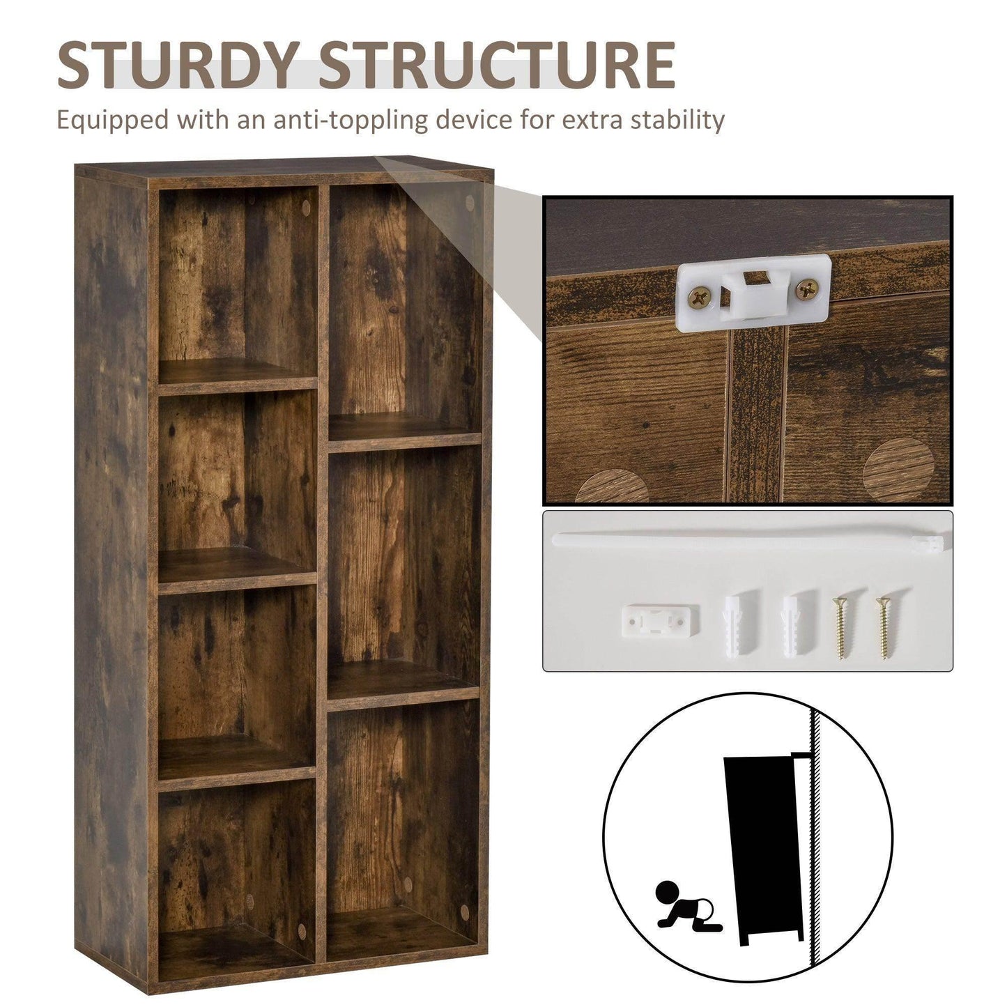 HOMCOM Rustic Brown Bookshelf - Versatile Storage Unit - ALL4U RETAILER LTD