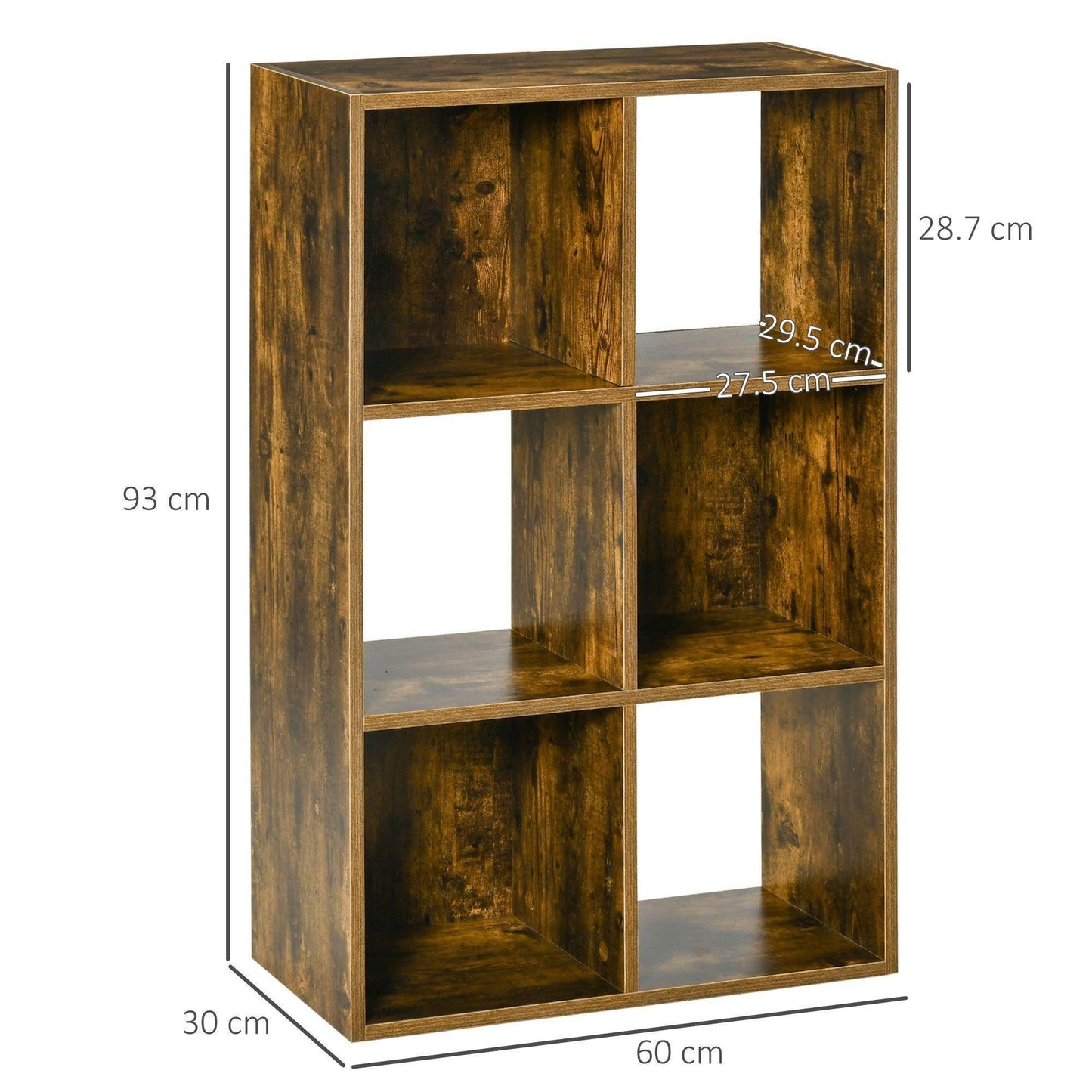 HOMCOM Rustic Brown Bookshelf with 6 Compartments - ALL4U RETAILER LTD