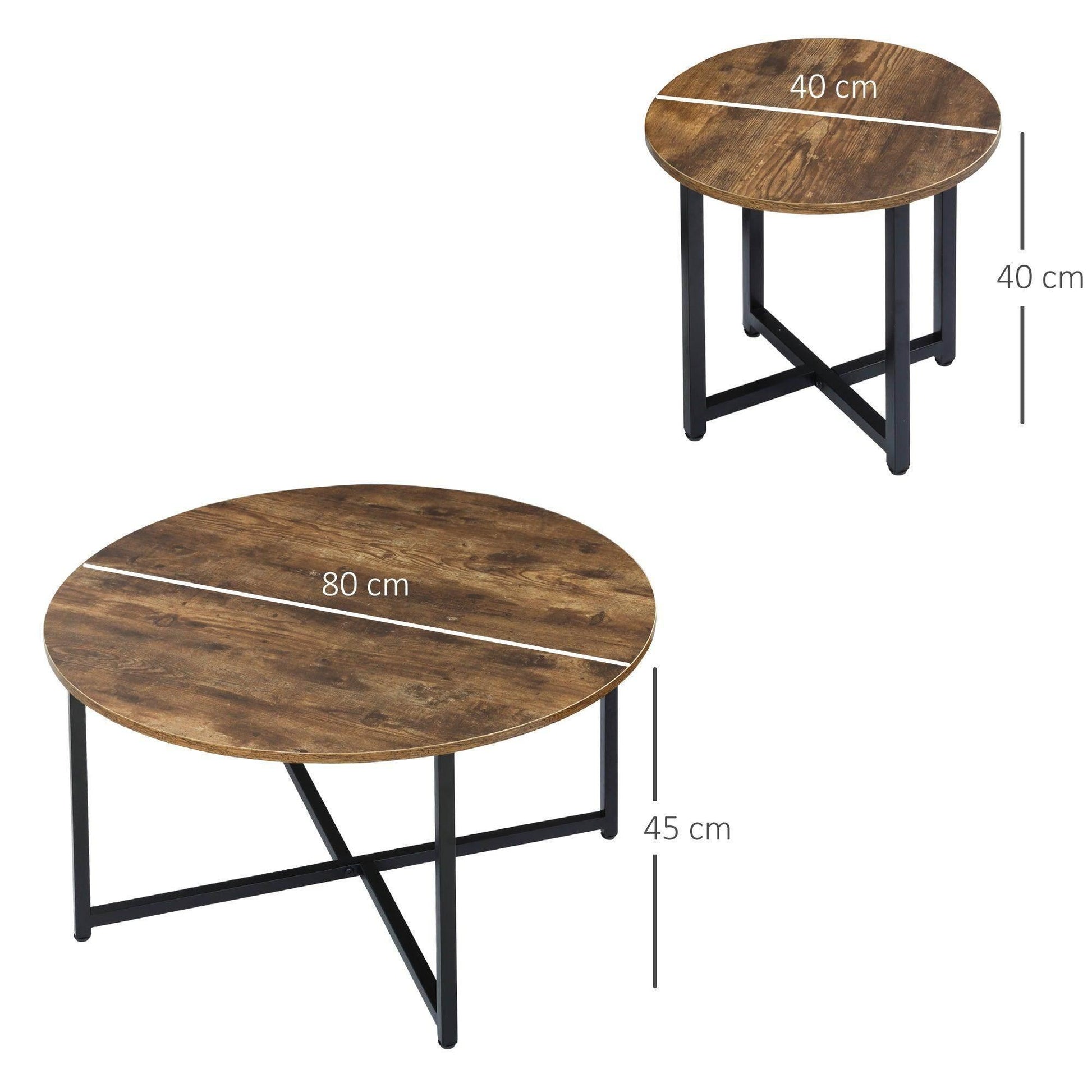HOMCOM Rustic Brown Coffee Table Set - 2 Nesting Tables - ALL4U RETAILER LTD