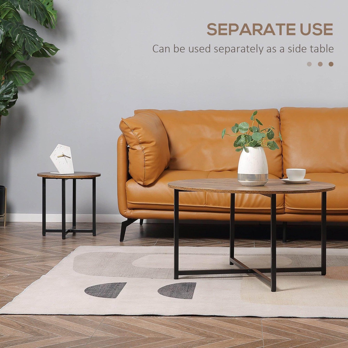 HOMCOM Rustic Brown Coffee Table Set - 2 Nesting Tables - ALL4U RETAILER LTD