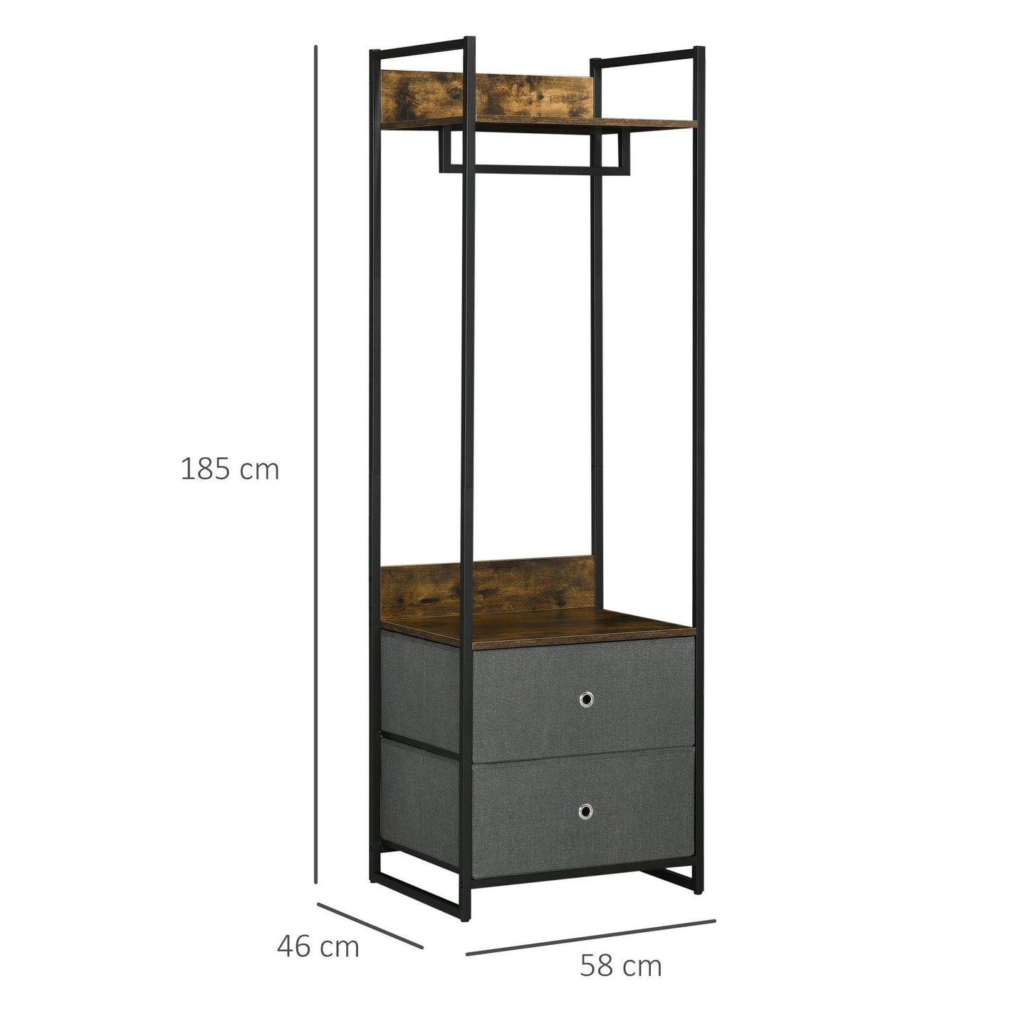 HOMCOM Rustic Coat Stand with Drawers - ALL4U RETAILER LTD