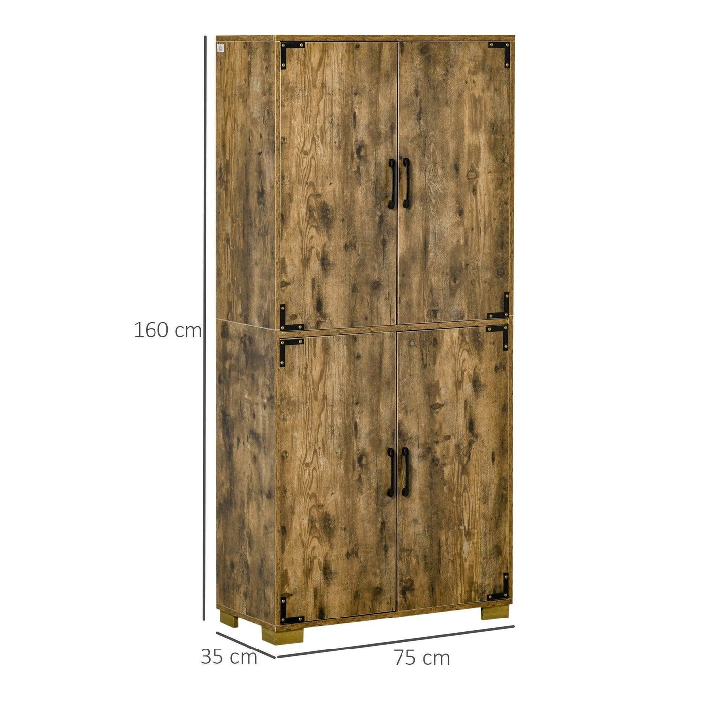 HOMCOM Rustic Wood Tall Cupboard - 4-Door Cabinet - ALL4U RETAILER LTD