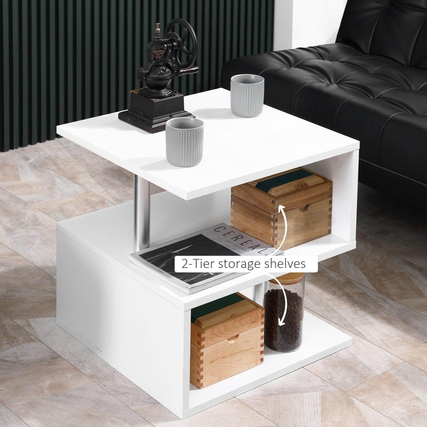 HOMCOM S-shaped Coffee Table - White - ALL4U RETAILER LTD