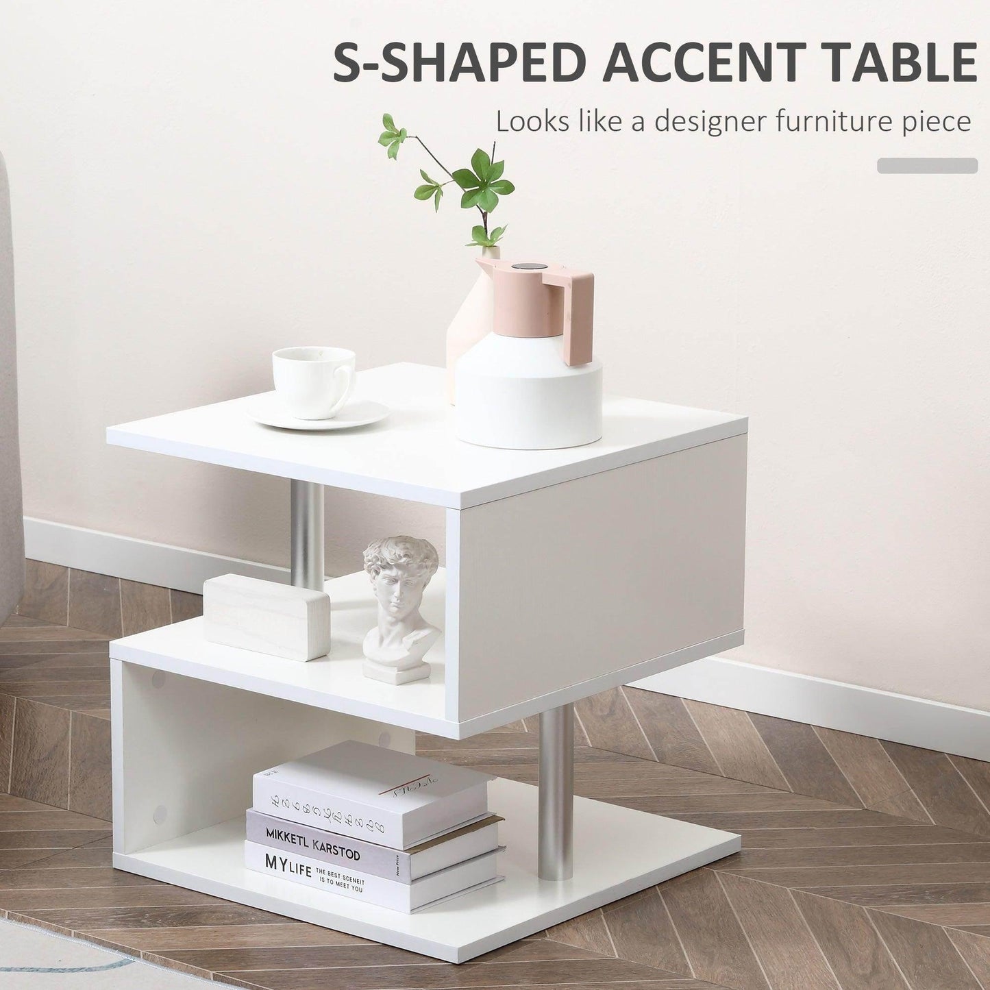HOMCOM S-shaped Coffee Table - White - ALL4U RETAILER LTD