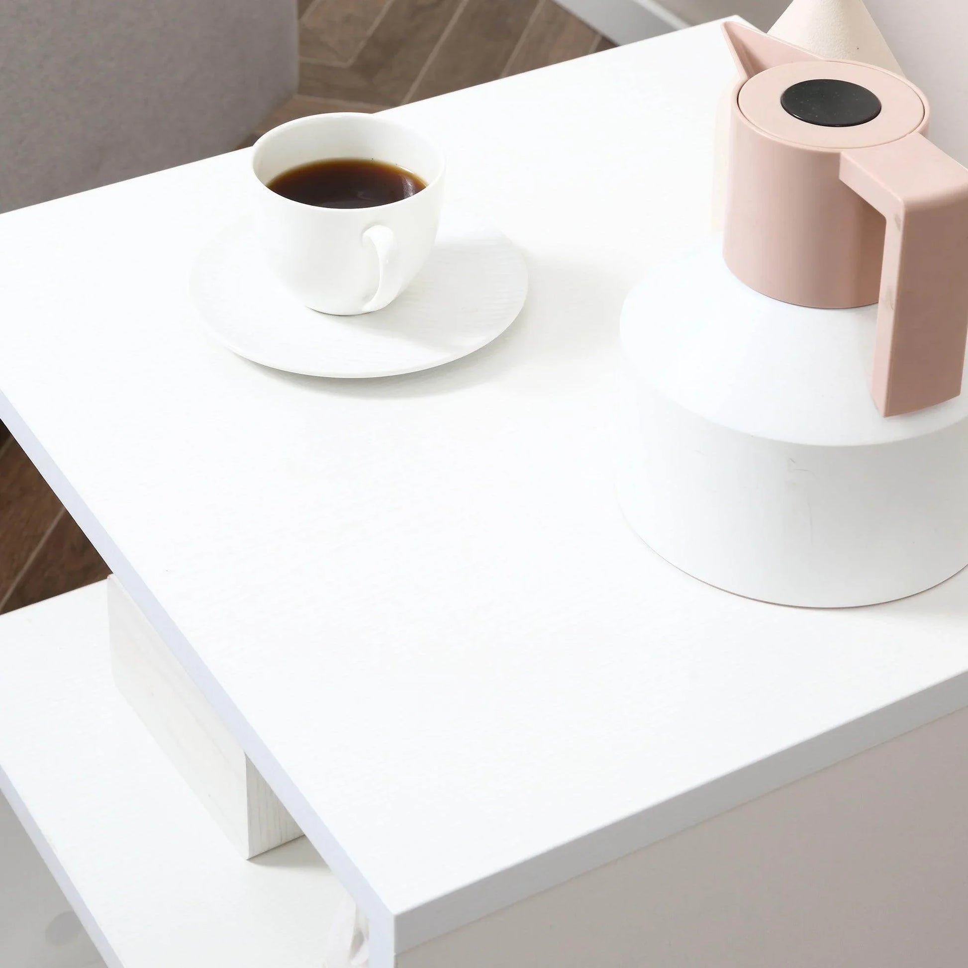 HOMCOM S-shaped Coffee Table - White - ALL4U RETAILER LTD