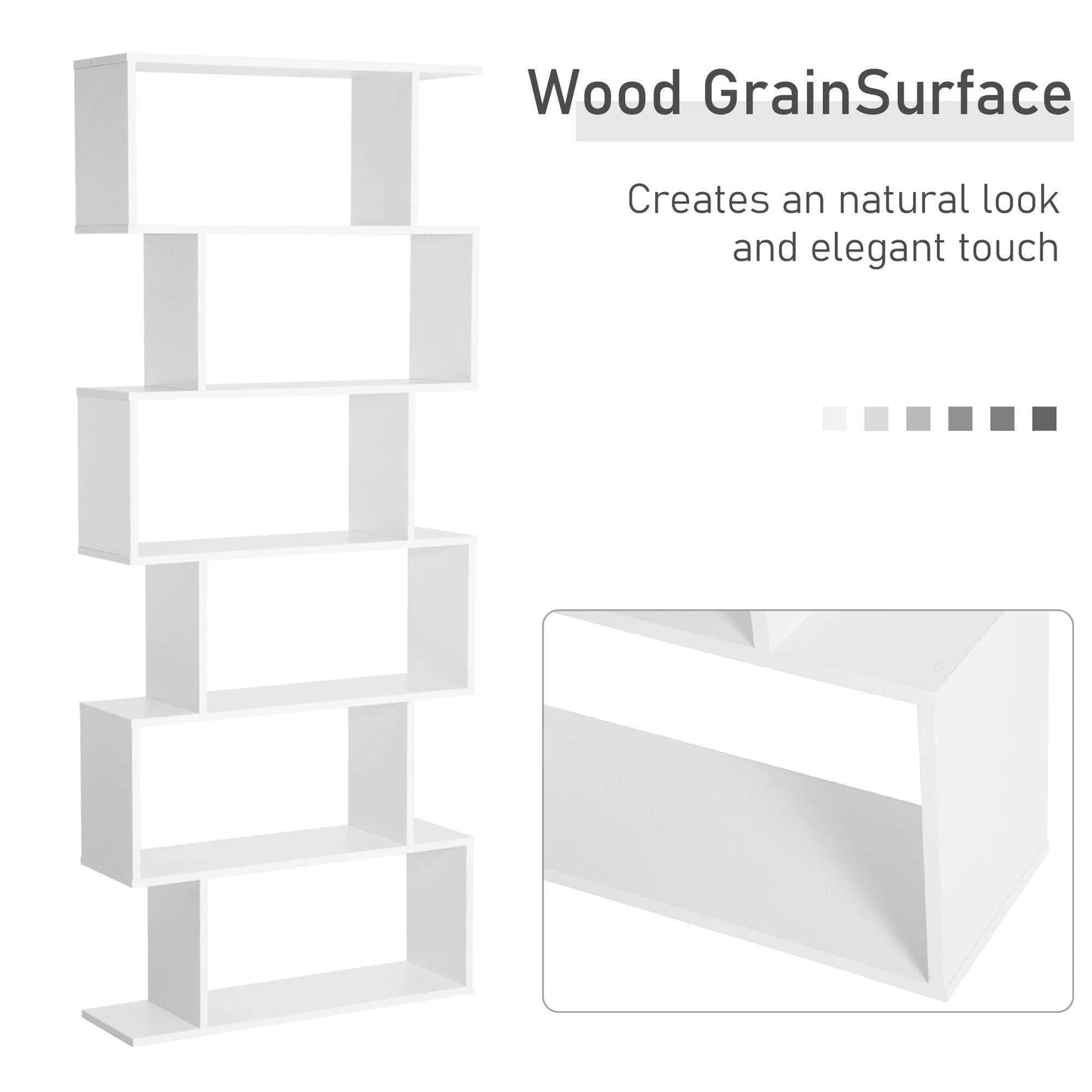 HOMCOM S Shape 6 Shelf Room Divider - White - ALL4U RETAILER LTD