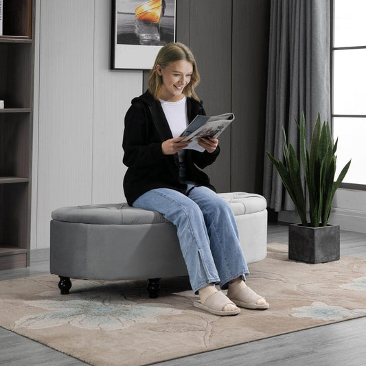 HOMCOM Semi-Circle Storage Ottoman Bench - Grey - ALL4U RETAILER LTD