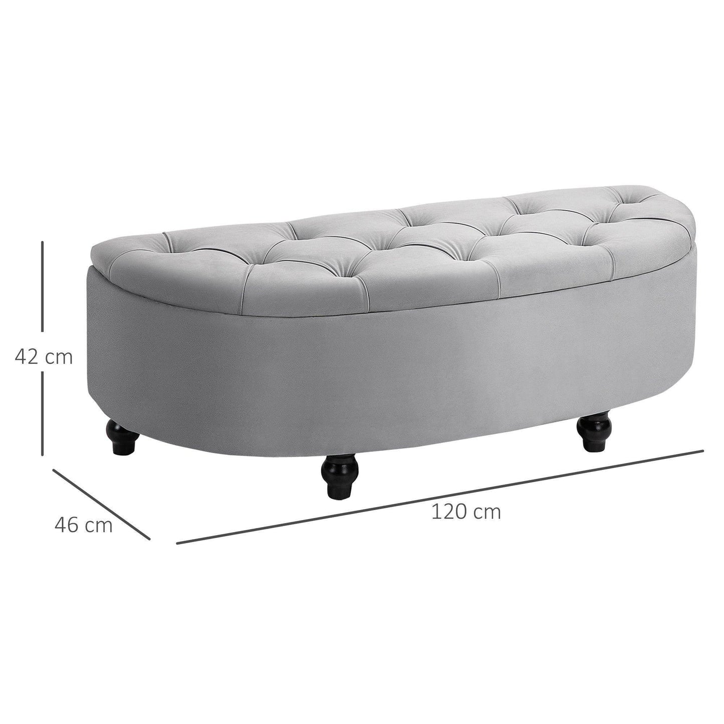 HOMCOM Semi-Circle Storage Ottoman Bench - Grey - ALL4U RETAILER LTD