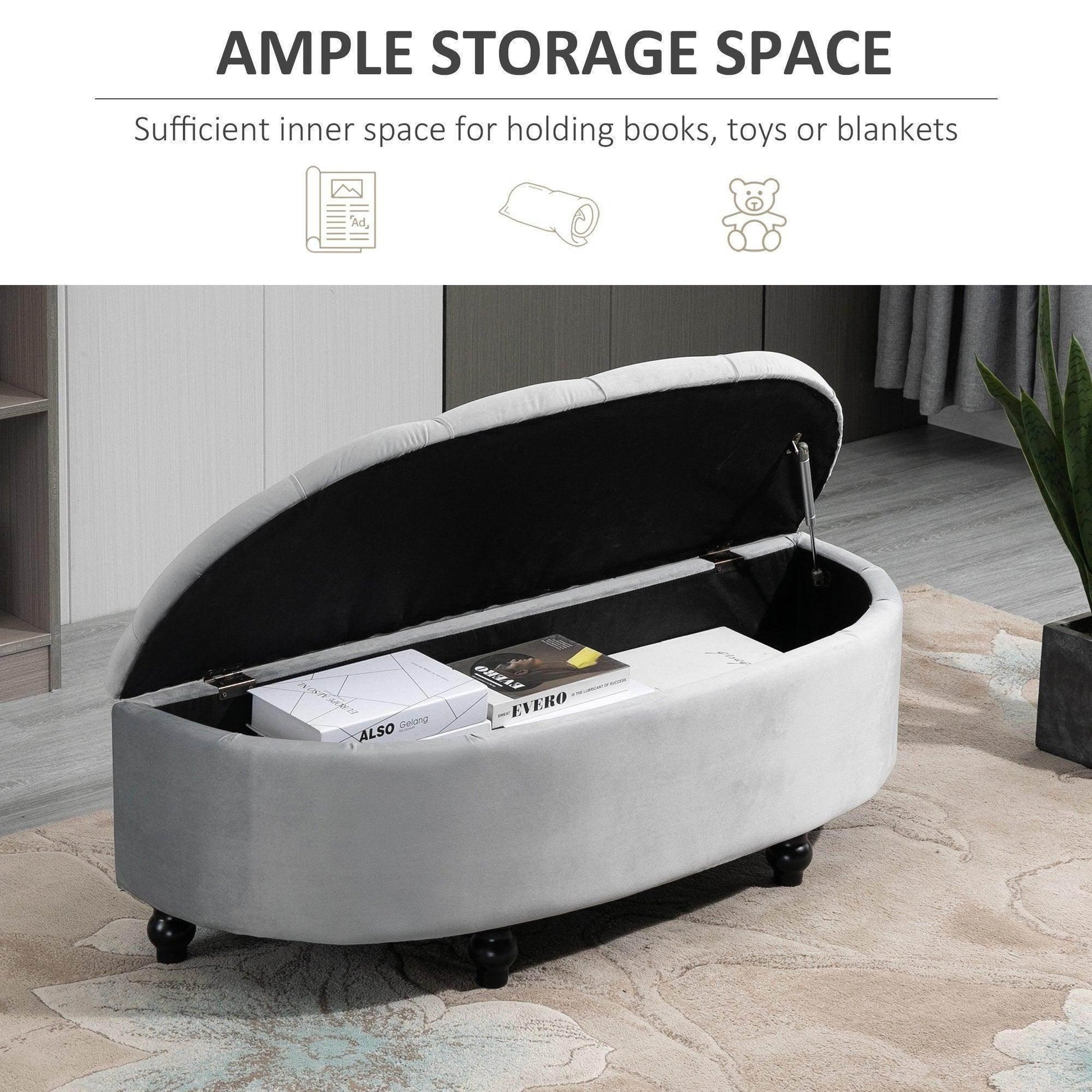 HOMCOM Semi-Circle Storage Ottoman Bench - Grey - ALL4U RETAILER LTD