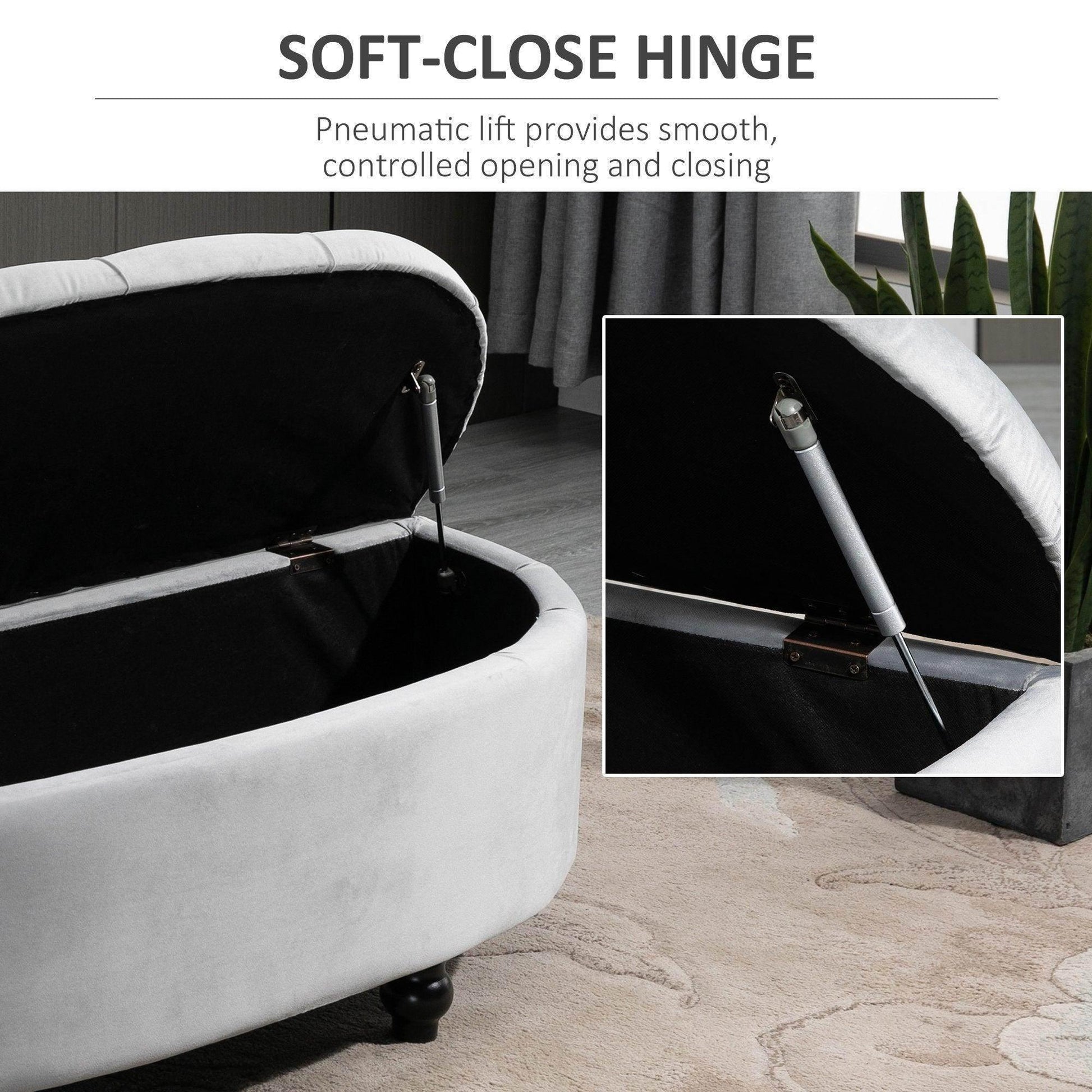 HOMCOM Semi-Circle Storage Ottoman Bench - Grey - ALL4U RETAILER LTD